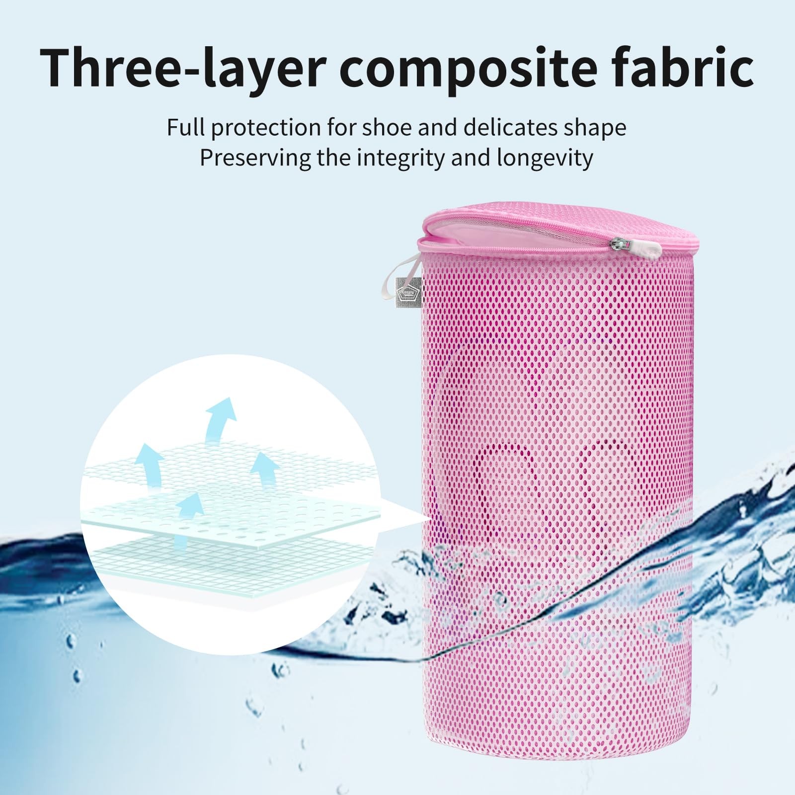 Kimmama Shoe Washing Machine Bag, Bag for 2XL(8x8x15″), Pink
