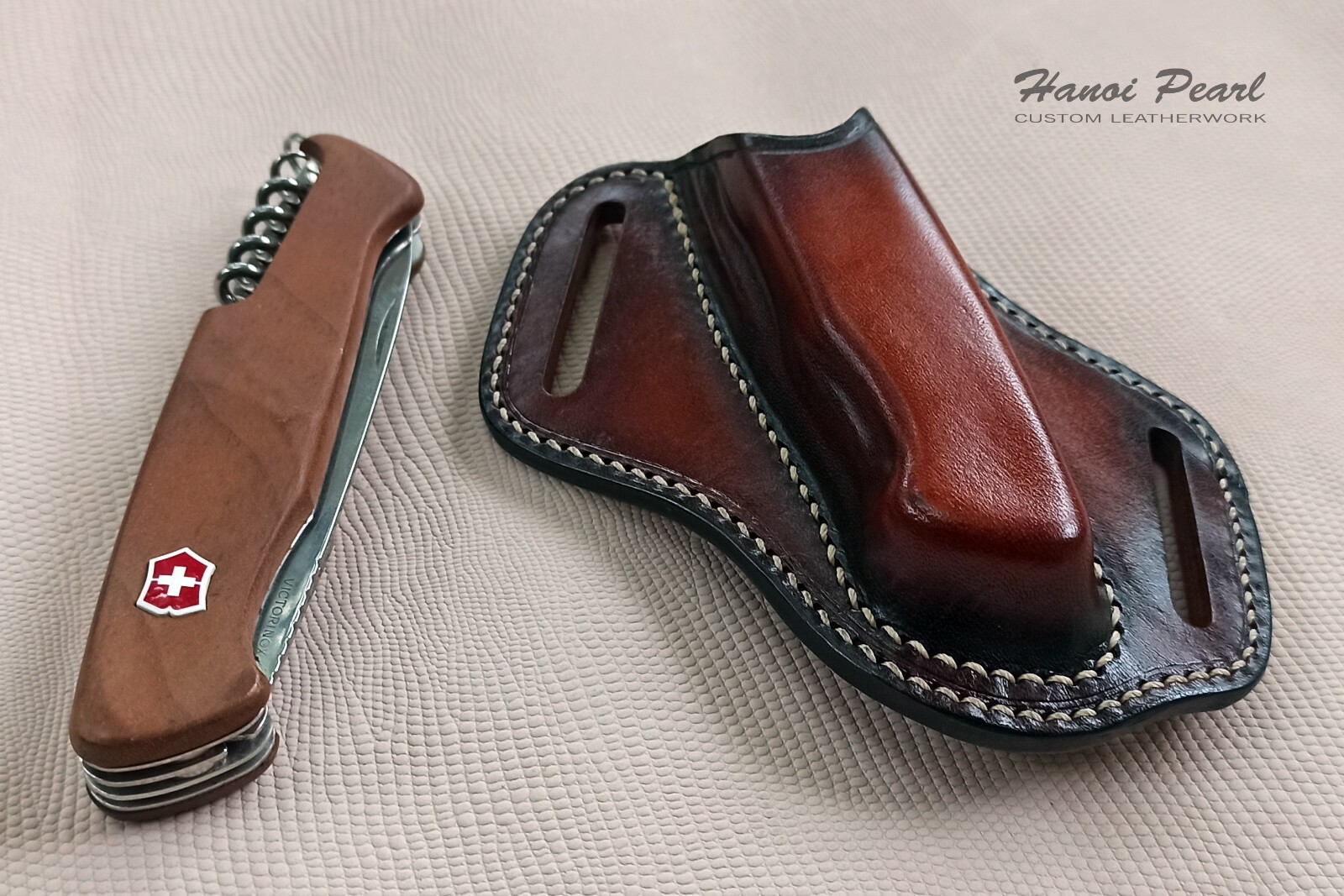 Custom Cross Draw Leather Sheath for Victorinox Ranger Wood 55