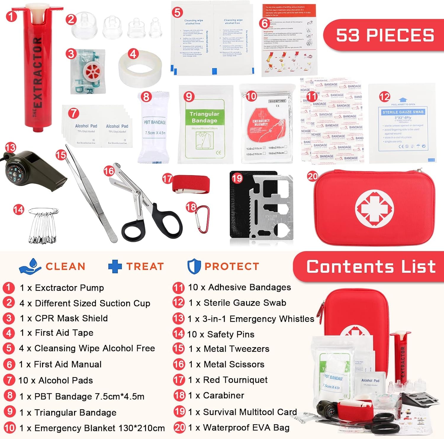 Snake Bite Kit, Bee Sting Kit, Emergency First Aid Supplies, Venom Extractor Suc