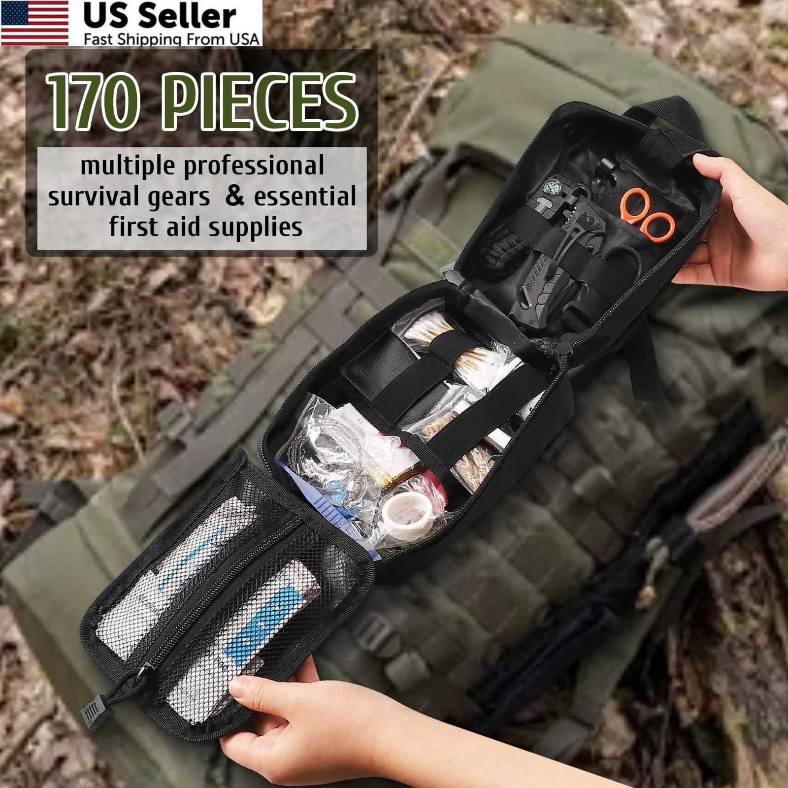 ABPIR 170 PCS Survival Kits, First Aid Kit with Large, Black