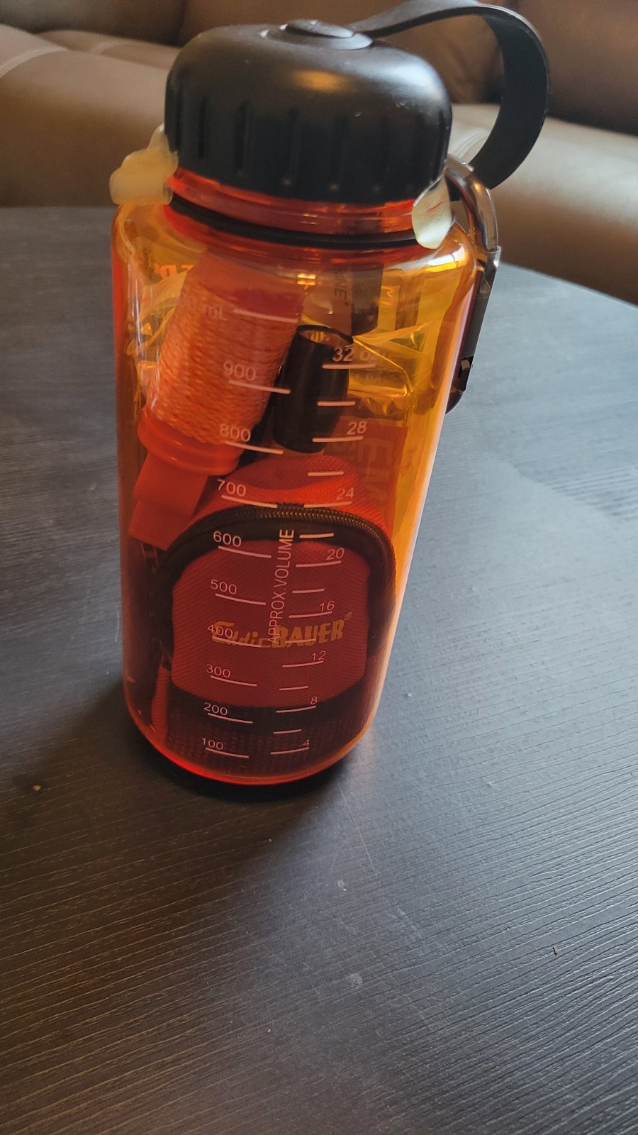 Eddie Bauer Essential Survival Kit within a 32 oz Water Bottle Orange Unopened