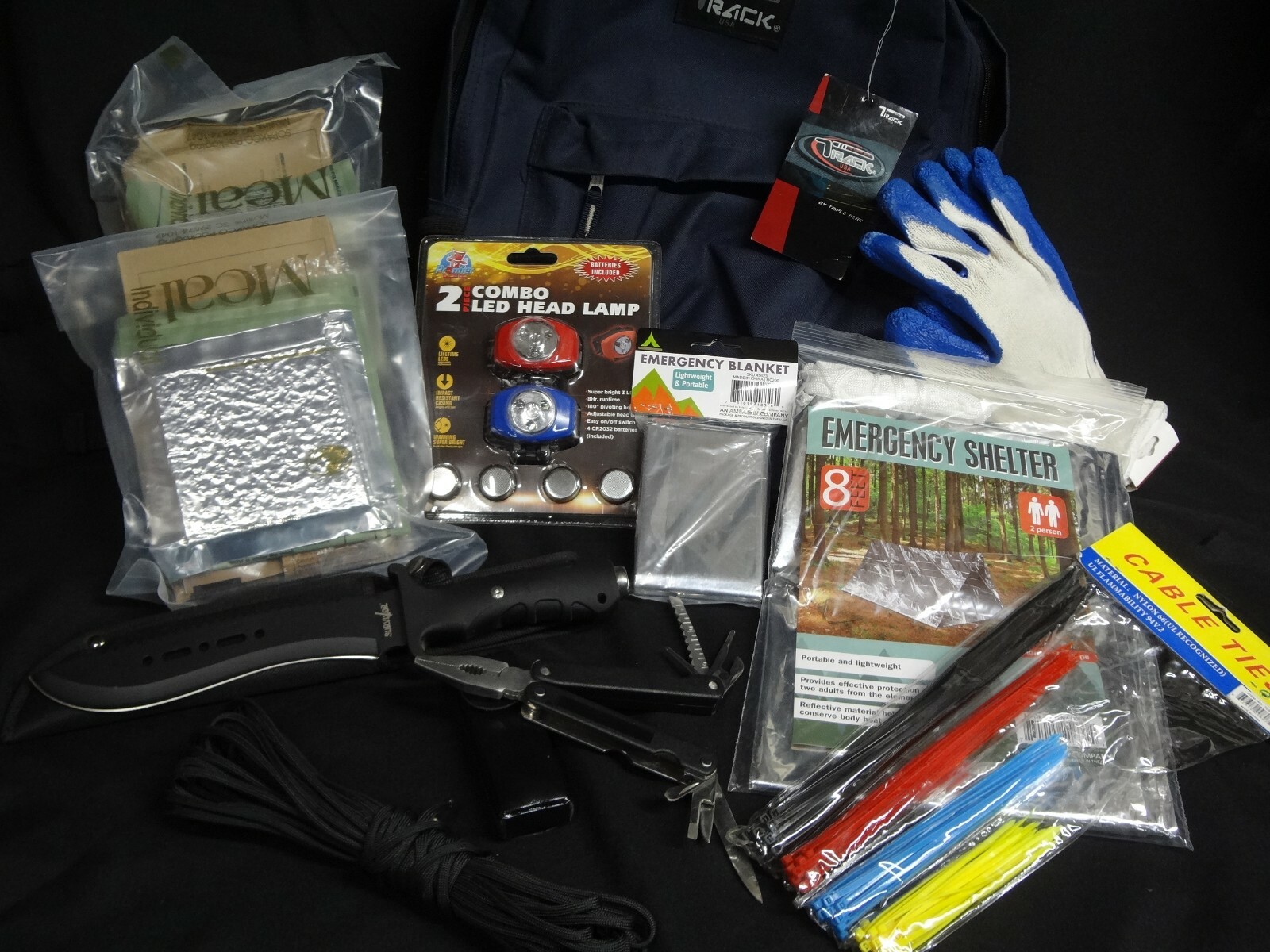 Bug Out Bag Backpack Led Water Jug Tent Knife Emergency Blanket Survival Kit MRE