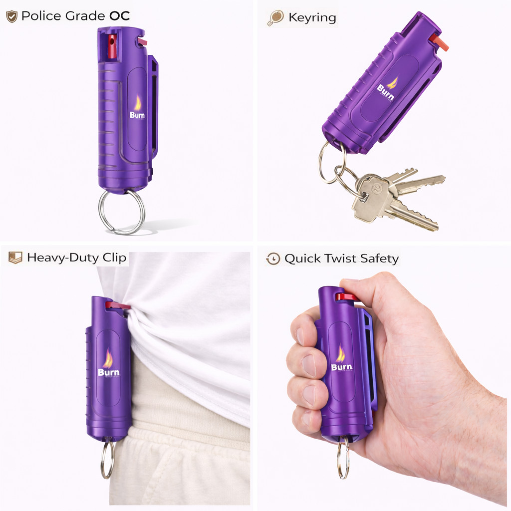 2 Pack Pepper Spray Keychain 1/2oz Police Strength Self Defense Burn OC Purple