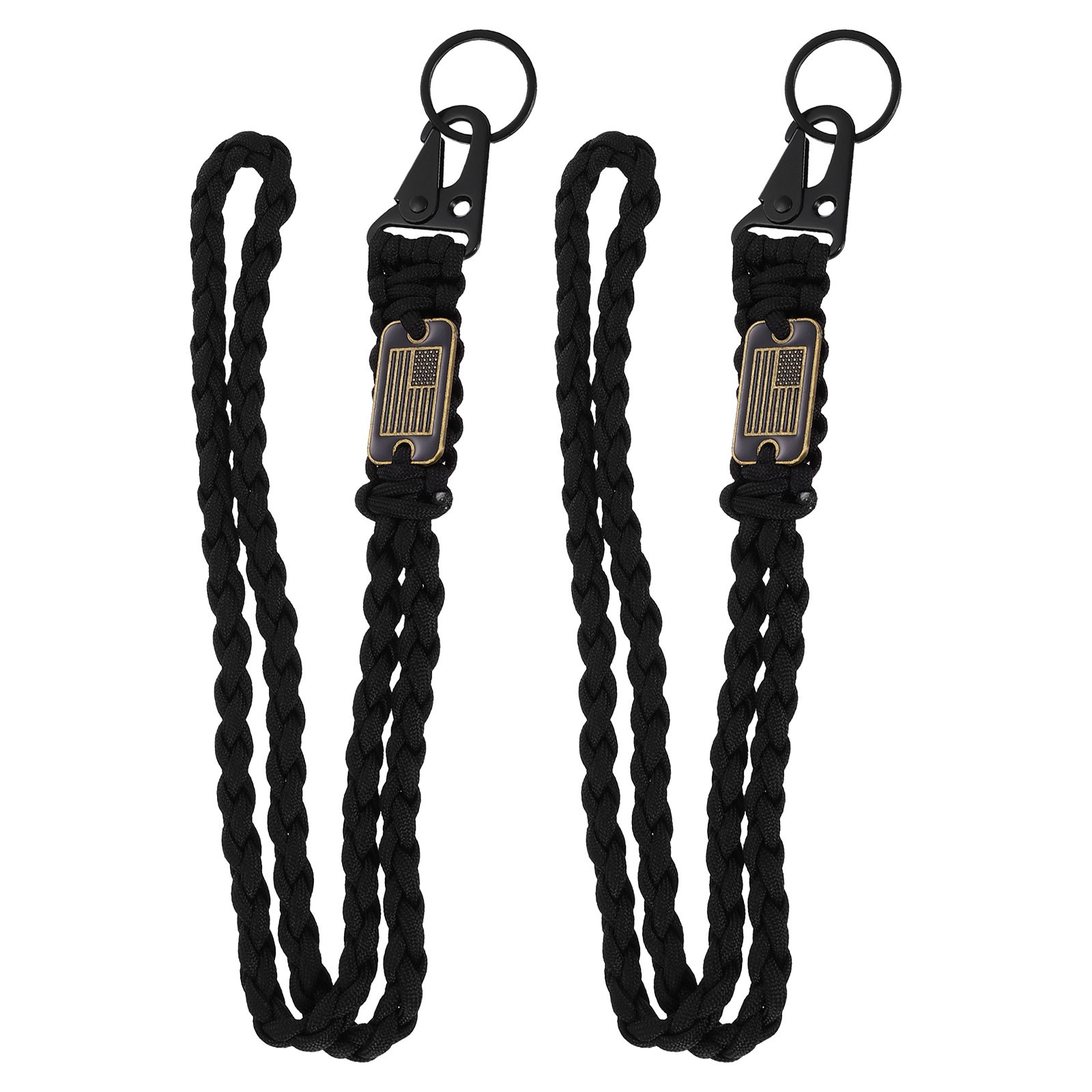 2Pcs Paracord Lanyard, Strong Lanyard with USA Flag, Black