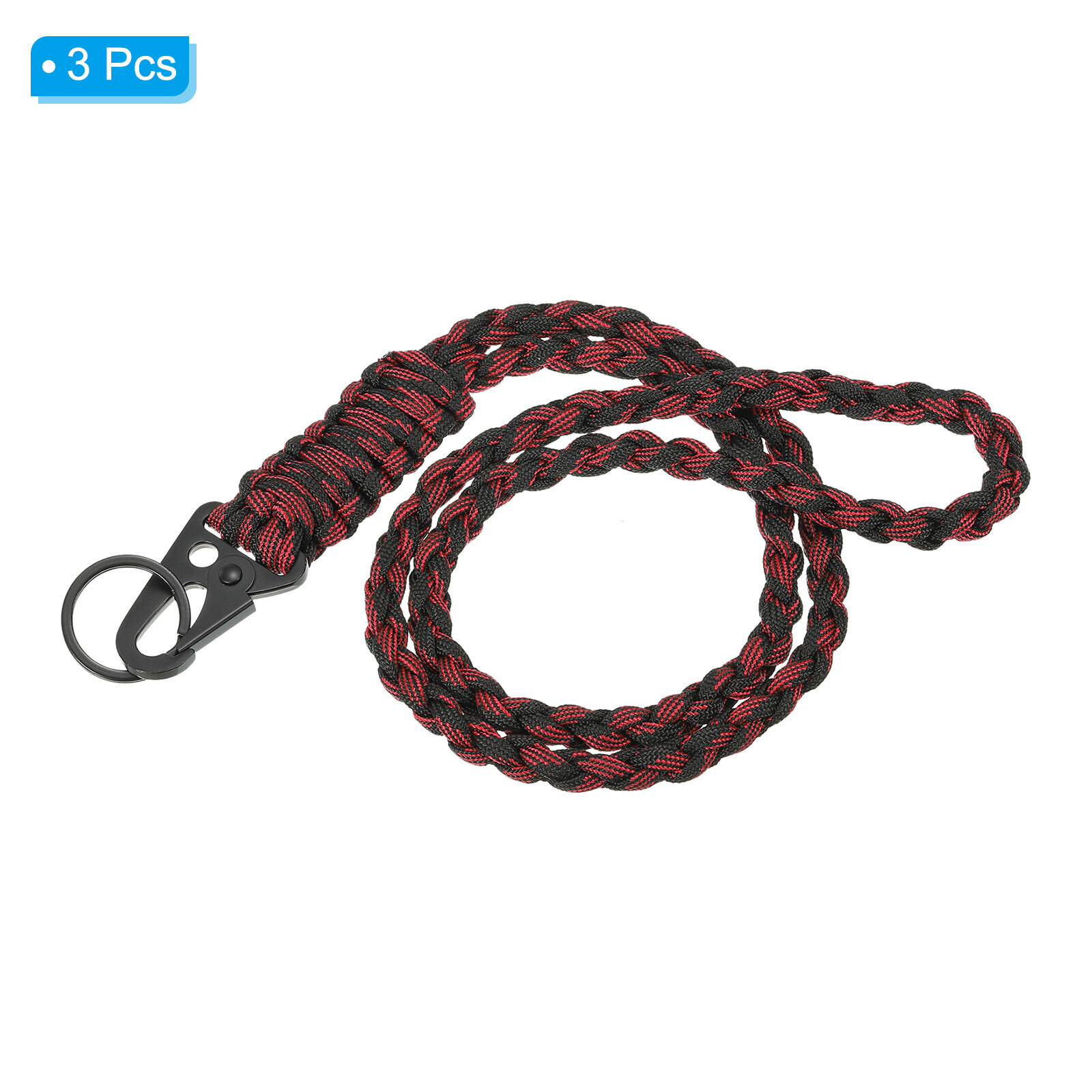 3Pcs 22″ Paracord Neck Lanyard Keychain Braided Strong Lanyard with Black&Red