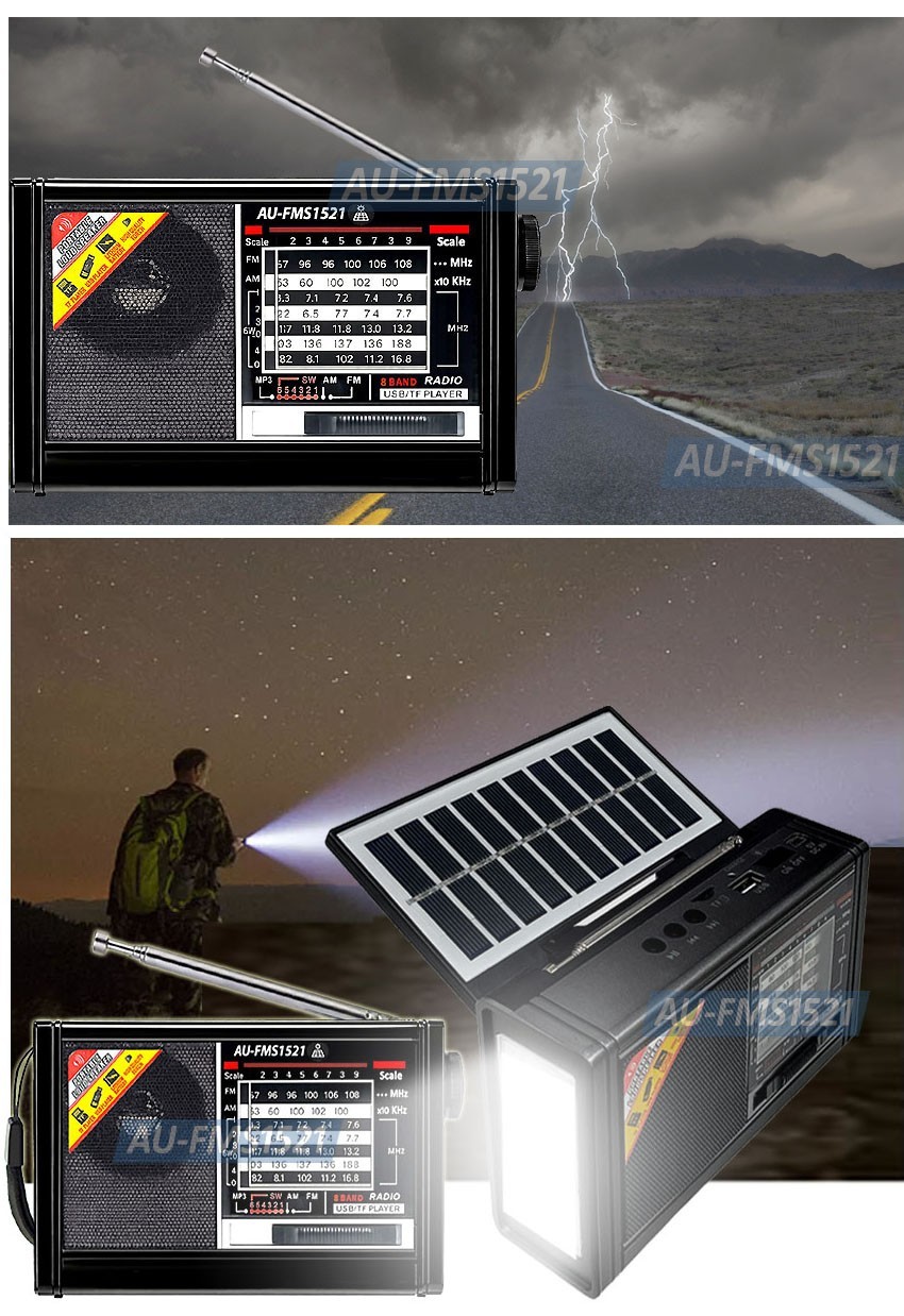 Premium AM/FM/SW Flashlight Radio Bluetooth Speaker MP3 Player Solar DC 5V Dcell