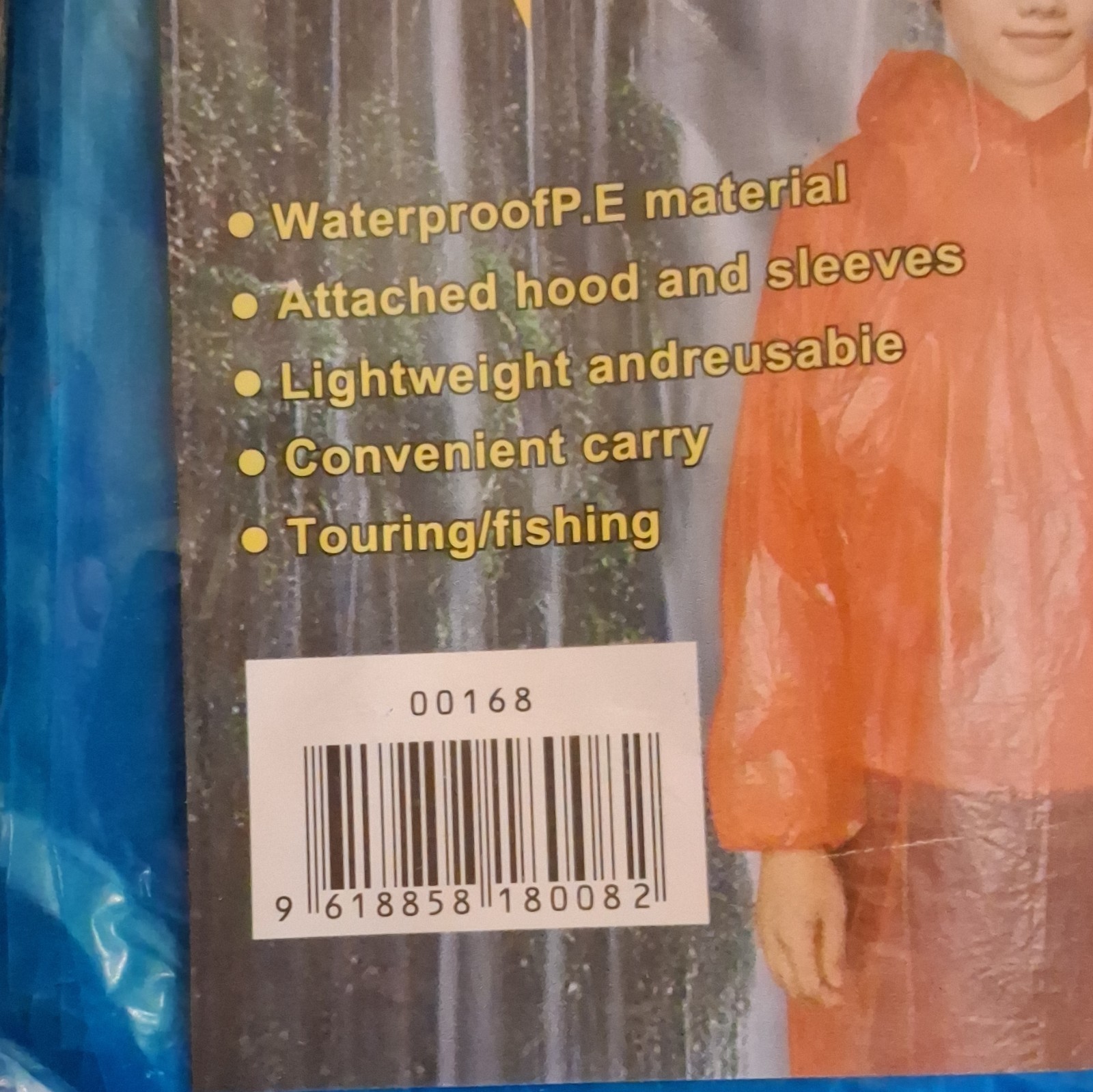 Blue Waterproof PE Emergency Rain Coat with Hood and Sleeves Adult Size