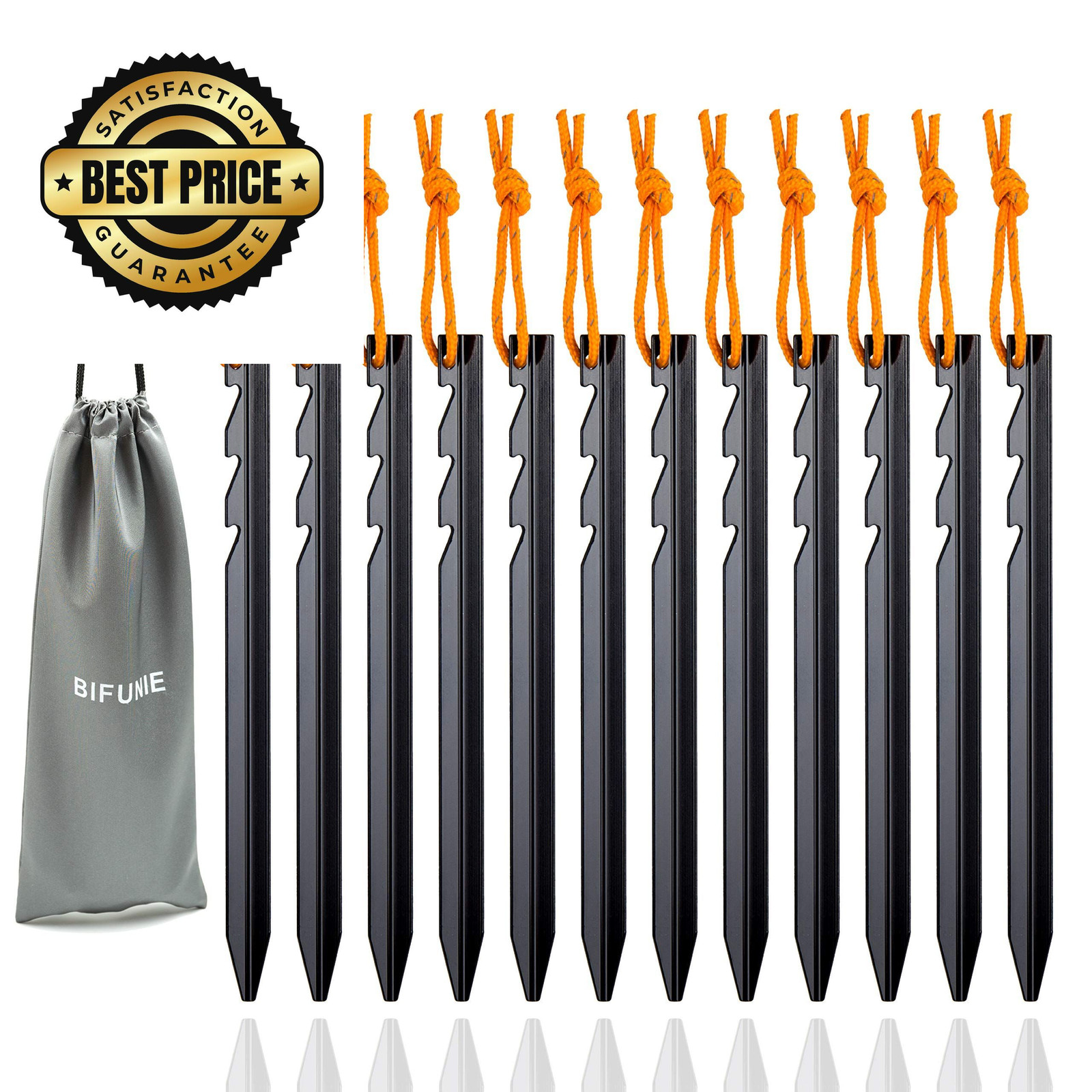 Aluminum Alloy Tent Stakes Pegs, 12-Pack Ground Pegs with Black