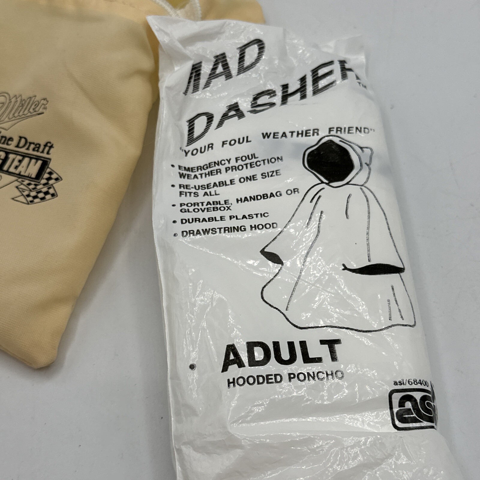 Mad Dasher Rain Poncho MGD Miller Racing Team Reusable Hooded with Packaging