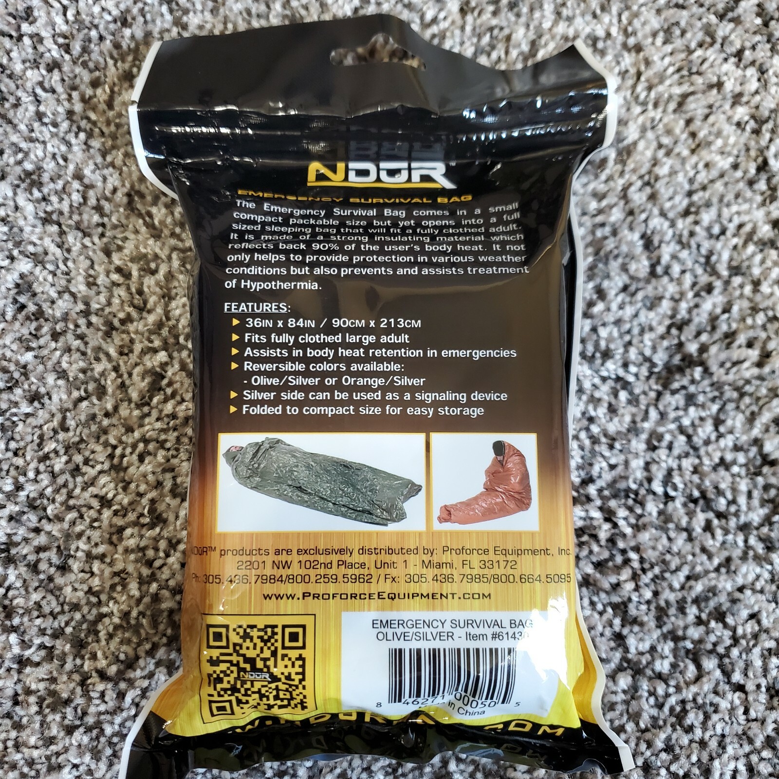 NDUR EMERGENCY SURVIVAL BAG OLIVE/SILVER, 36 ” x 84″ Strong Material New