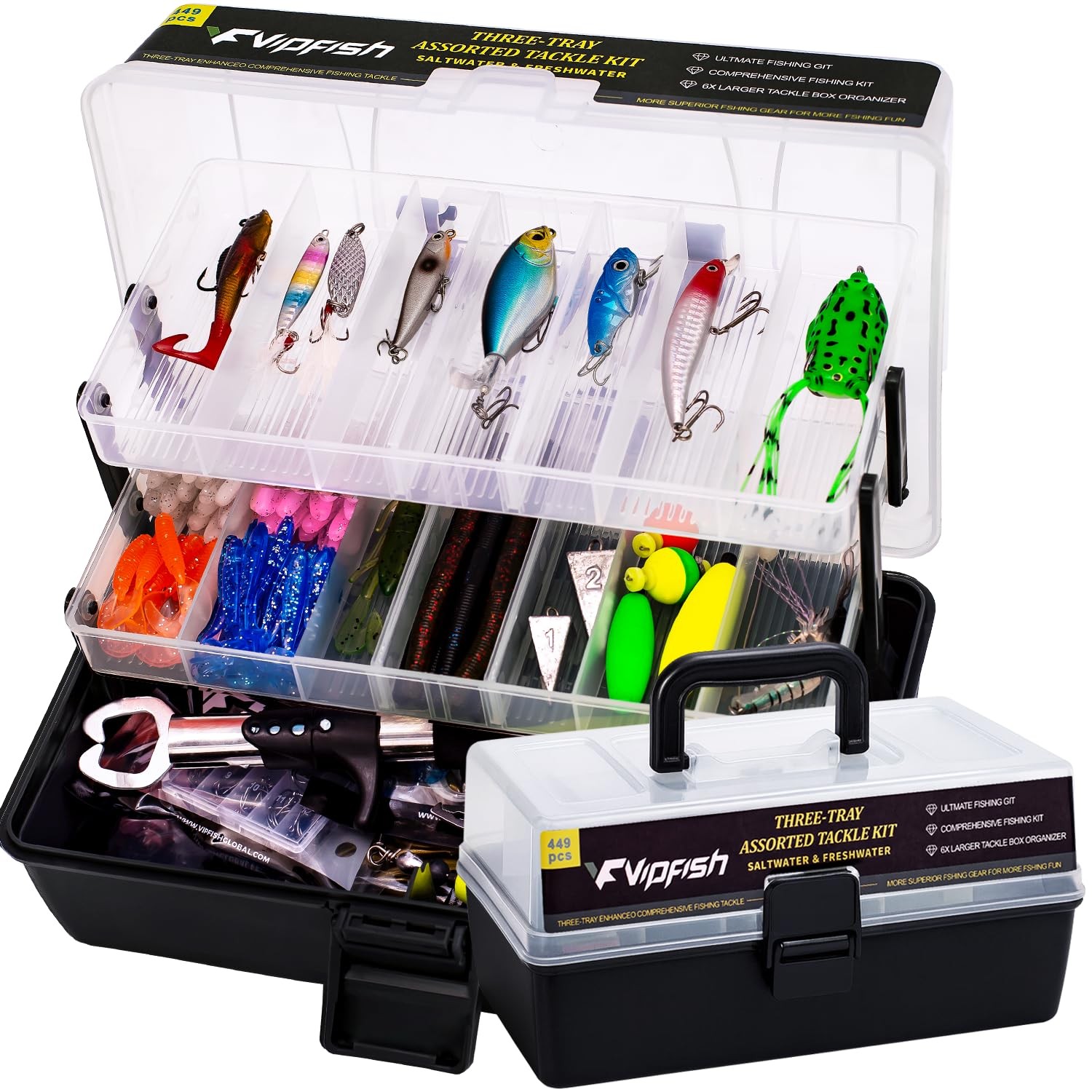 Vipfish 448-Pcs Fishing Lures Kit – Complete Large 448PCS-Black, 448PCS-Black