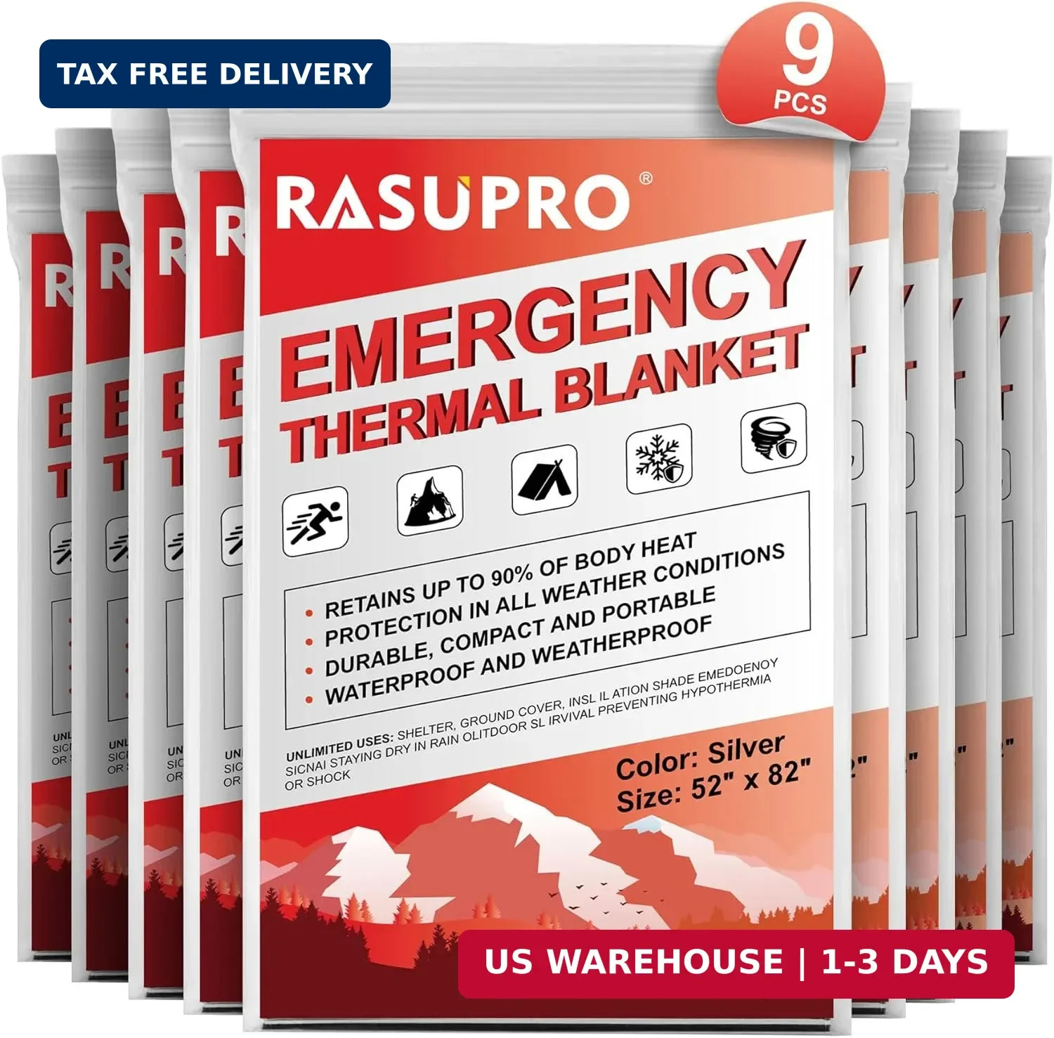 9 Pack Emergency Blankets, Outdoor Survival Emergency Insulated Gear, Mylar Ther