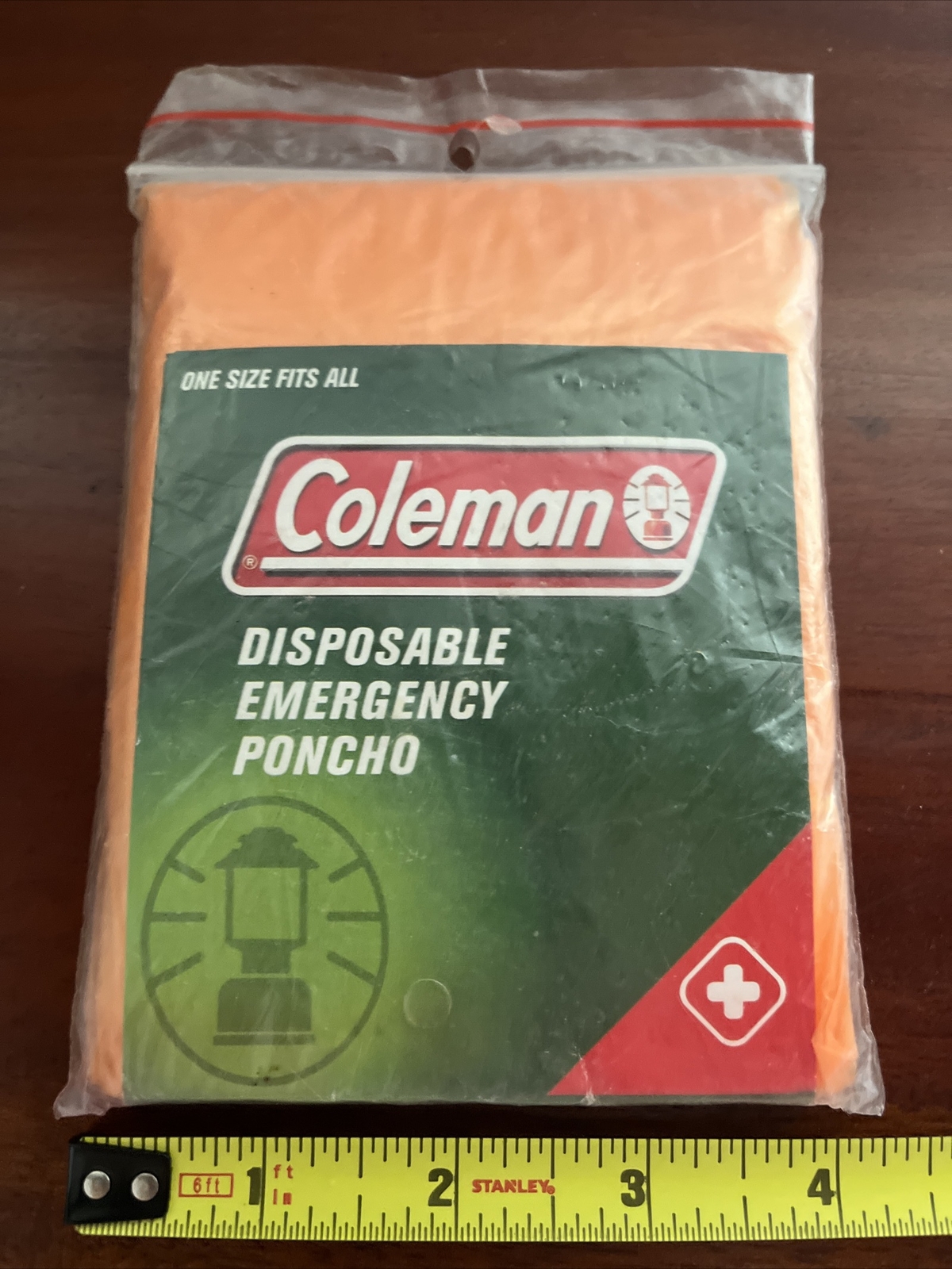 Coleman Poncho Rain Disposable Emergency Bright Orange, One Size, NIP NWT