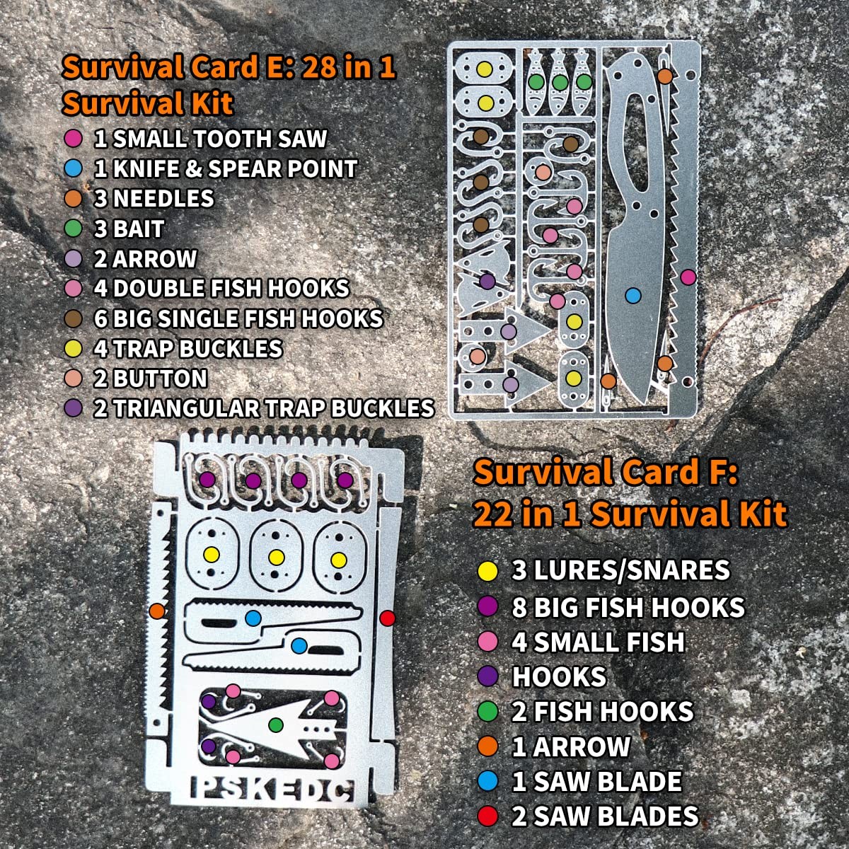 PSKOOK 12 Pcs Survival Multitool Card Emergency Camping Tool Silver-12
