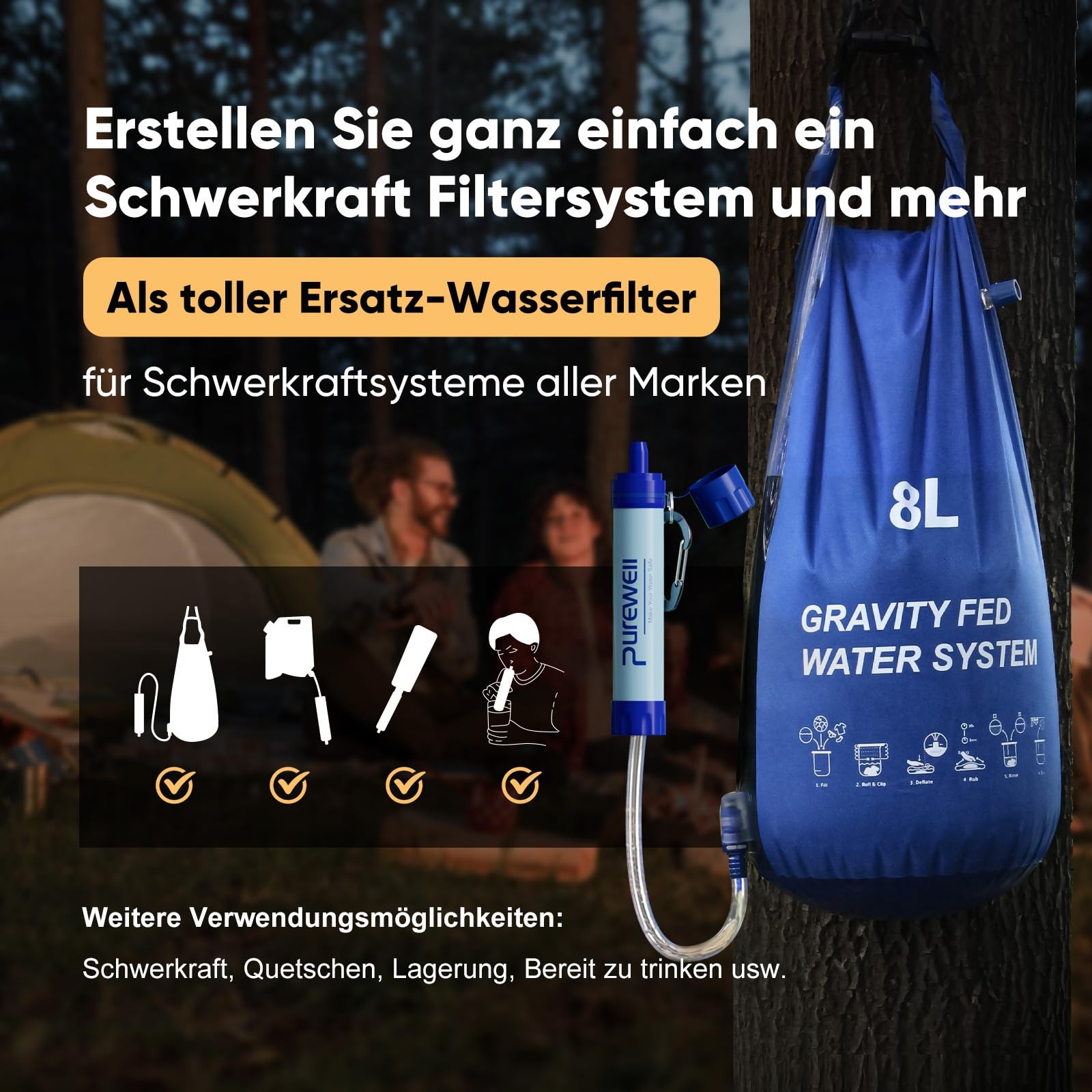 Outdoor Water Filter – 0.01μm Ultra Fine Filter Removes 99.99% Bacteria & Sch…
