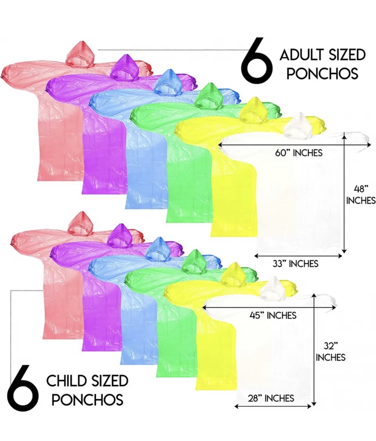 Lingito Rain Ponchos Family Pack | Emergency Raincoat Drawstring of 12 Ct