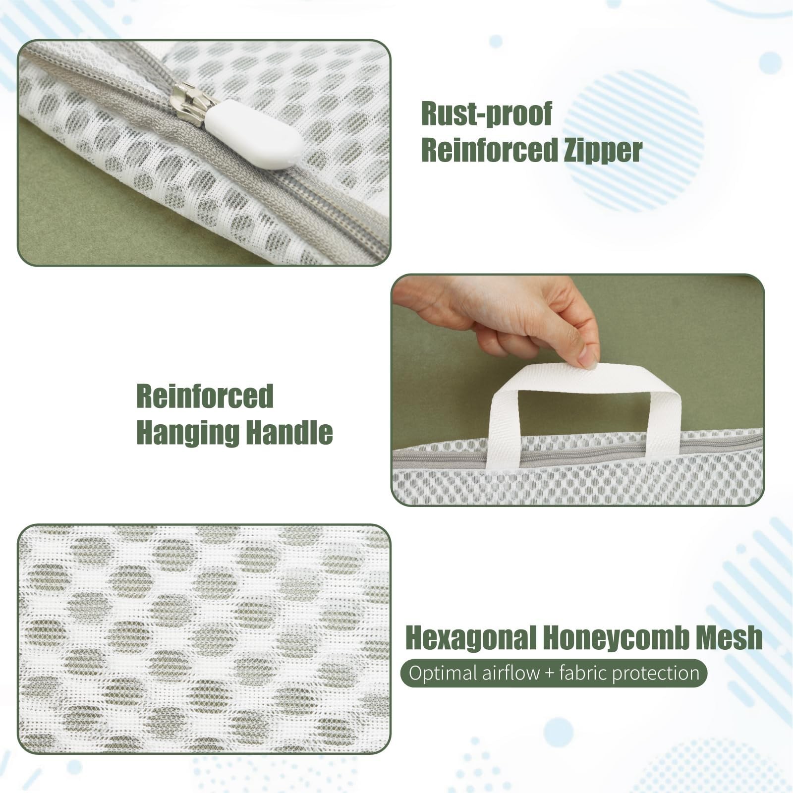 GWT 4Pcs 3D Mesh Laundry Bags with Hanging Handles 20″ x 24″ x 4″, Clear