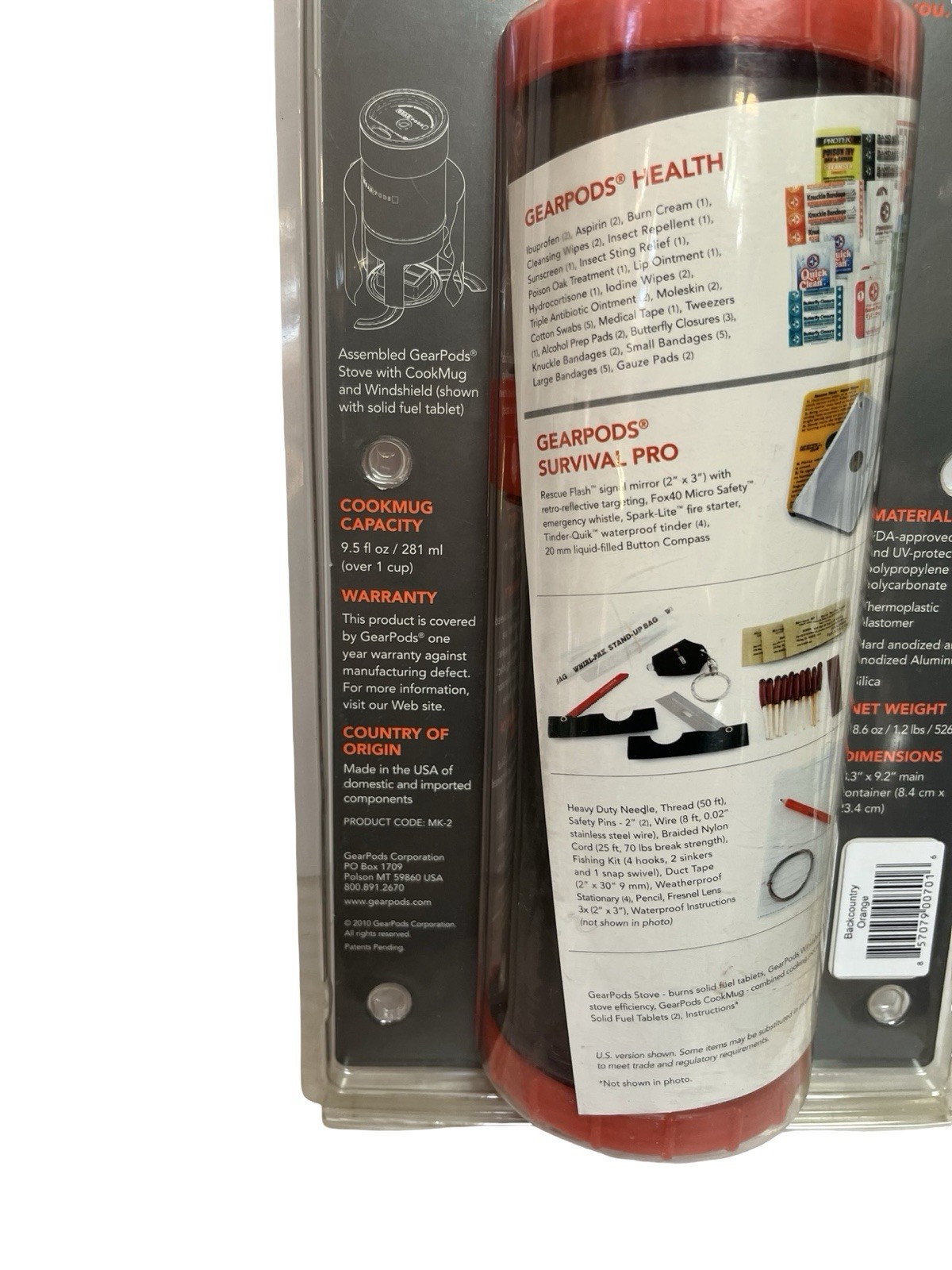 GearPods Backcountry Multi-Kit System Orange First Aid Survival New Sealed