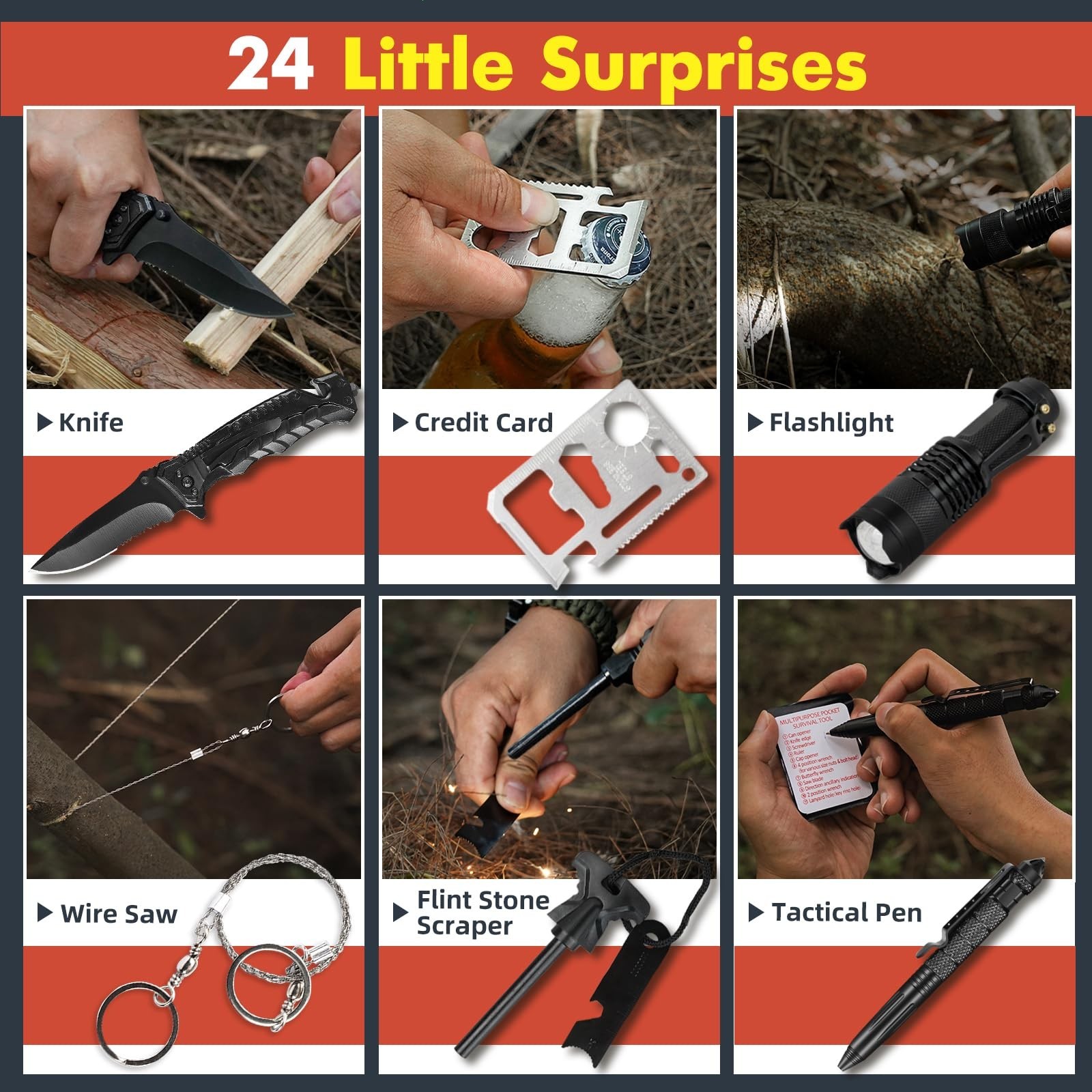 Survival Gear & Equipment 24 in 1, Essential Emergency Kit,Compact To Carry-SALE