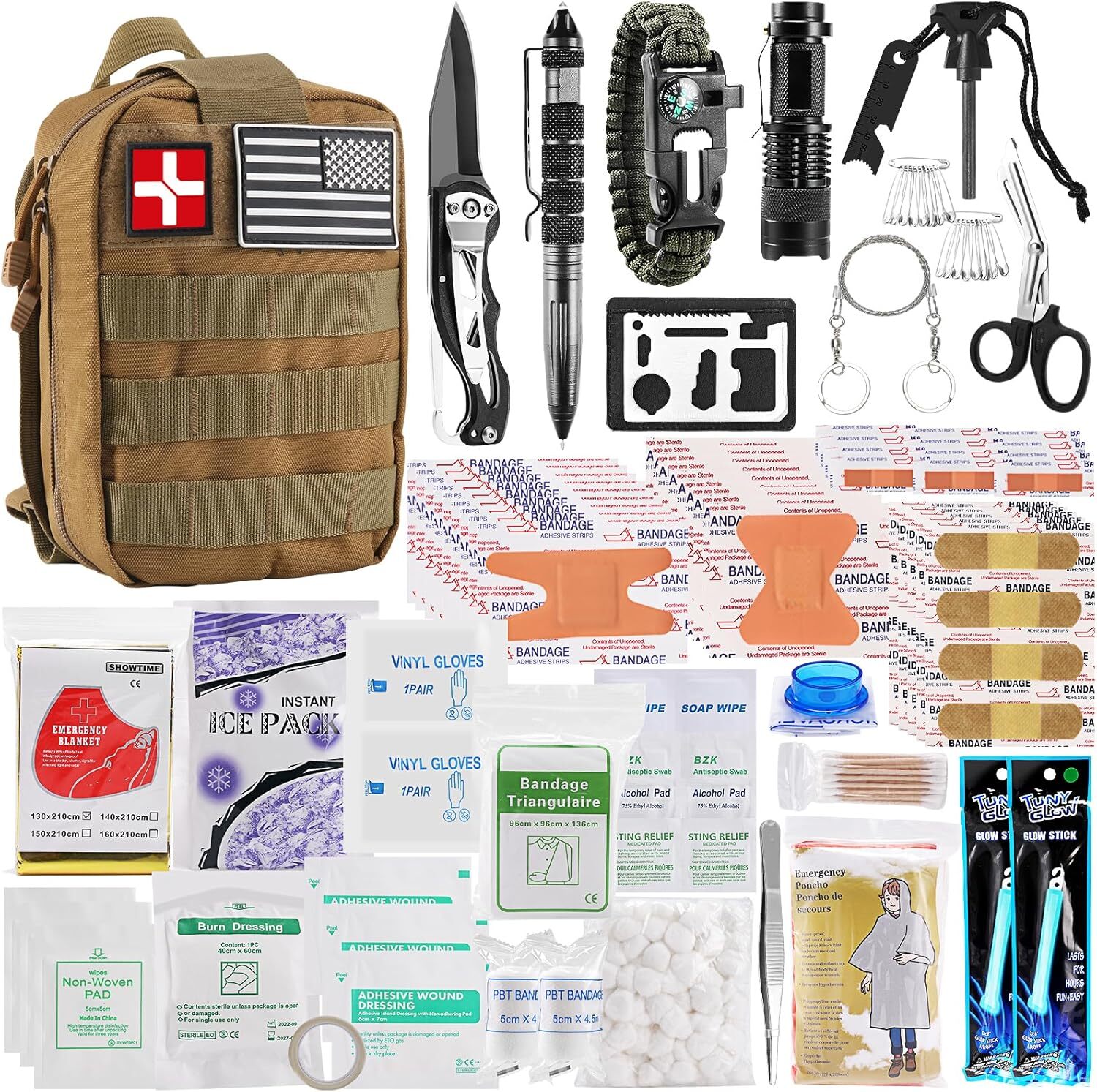 280pcs Emergency Survival Kit with Survival Gear tools first aid backpack GO bag