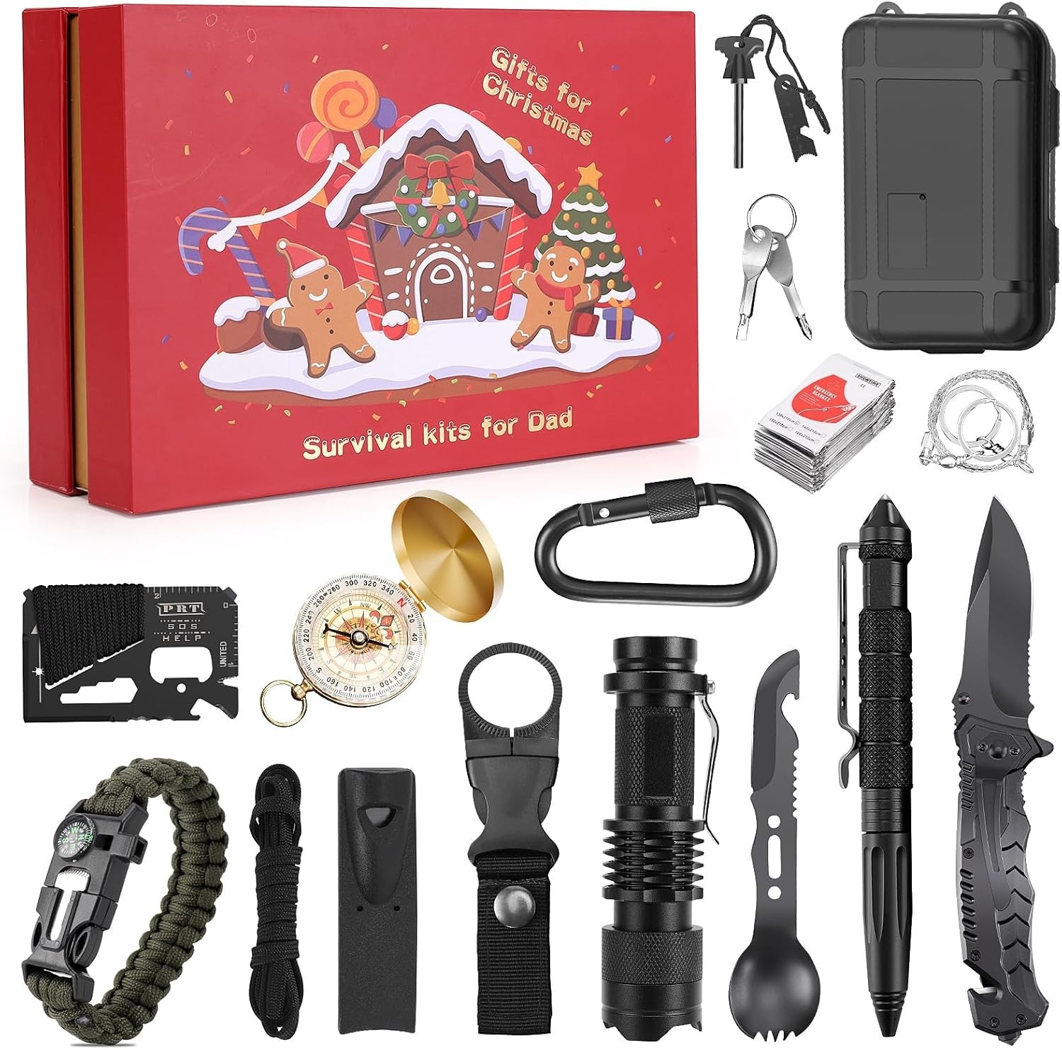 Survival Kit 17 in 1, Survival Gear and Supplies with Case for Outdoor Adventure