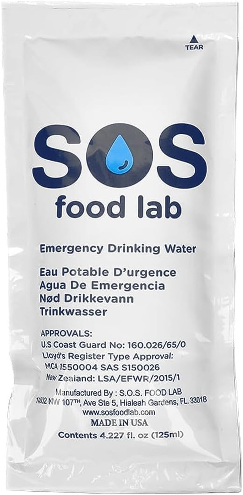 SOS 78804 Emergency Drinking Water Pouch, 125Ml