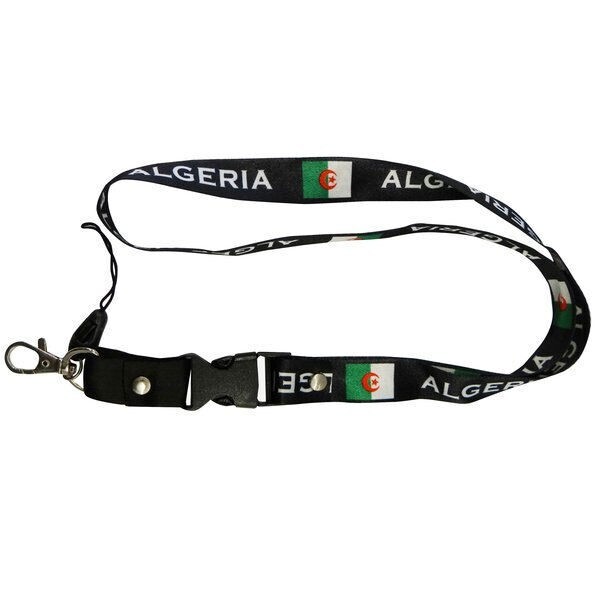 ALGERIA BLACK Country Flag LANYARD KEYCHAIN Passholder