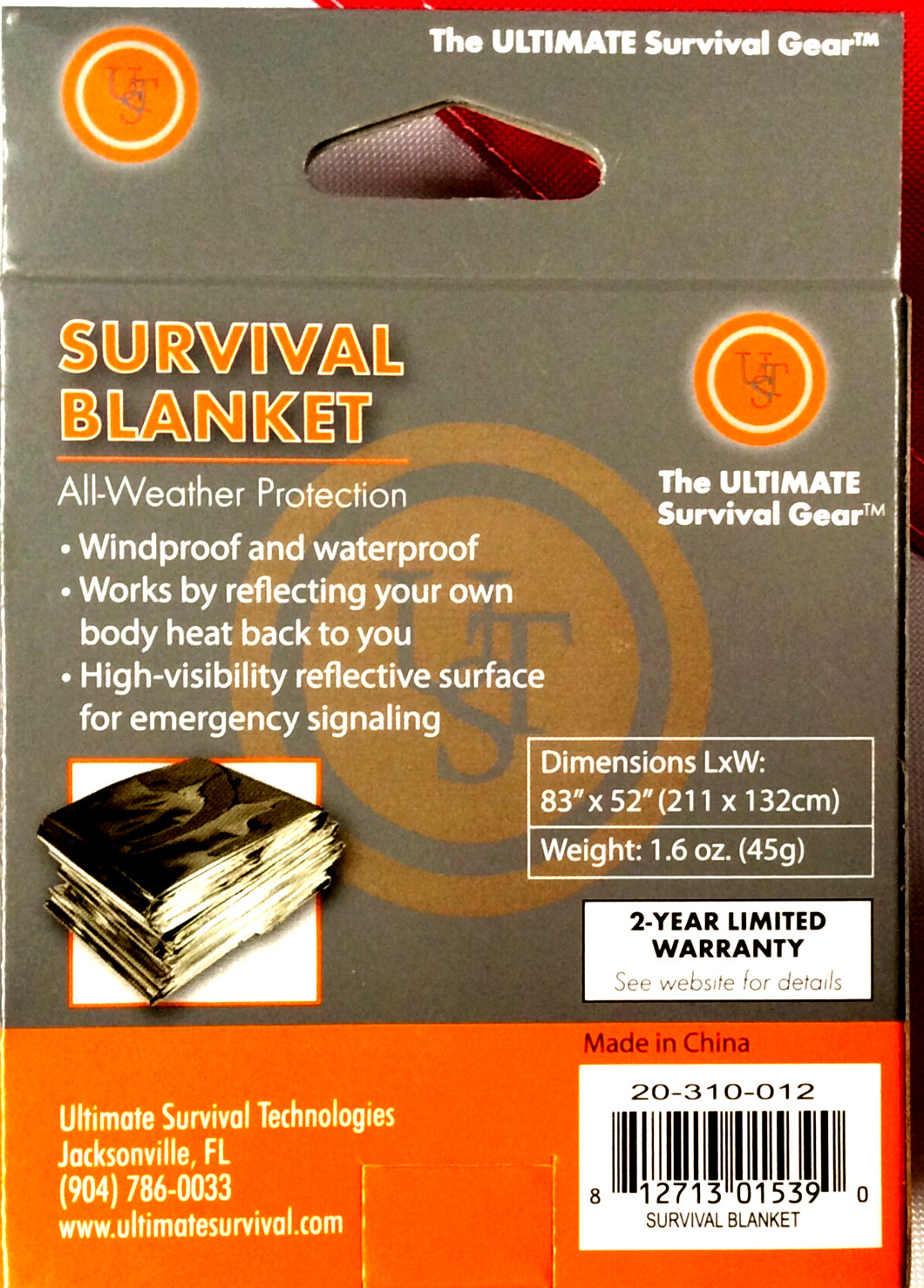 Survival Blanket weather protection emergency tactical disaster 20-310-0012 UST