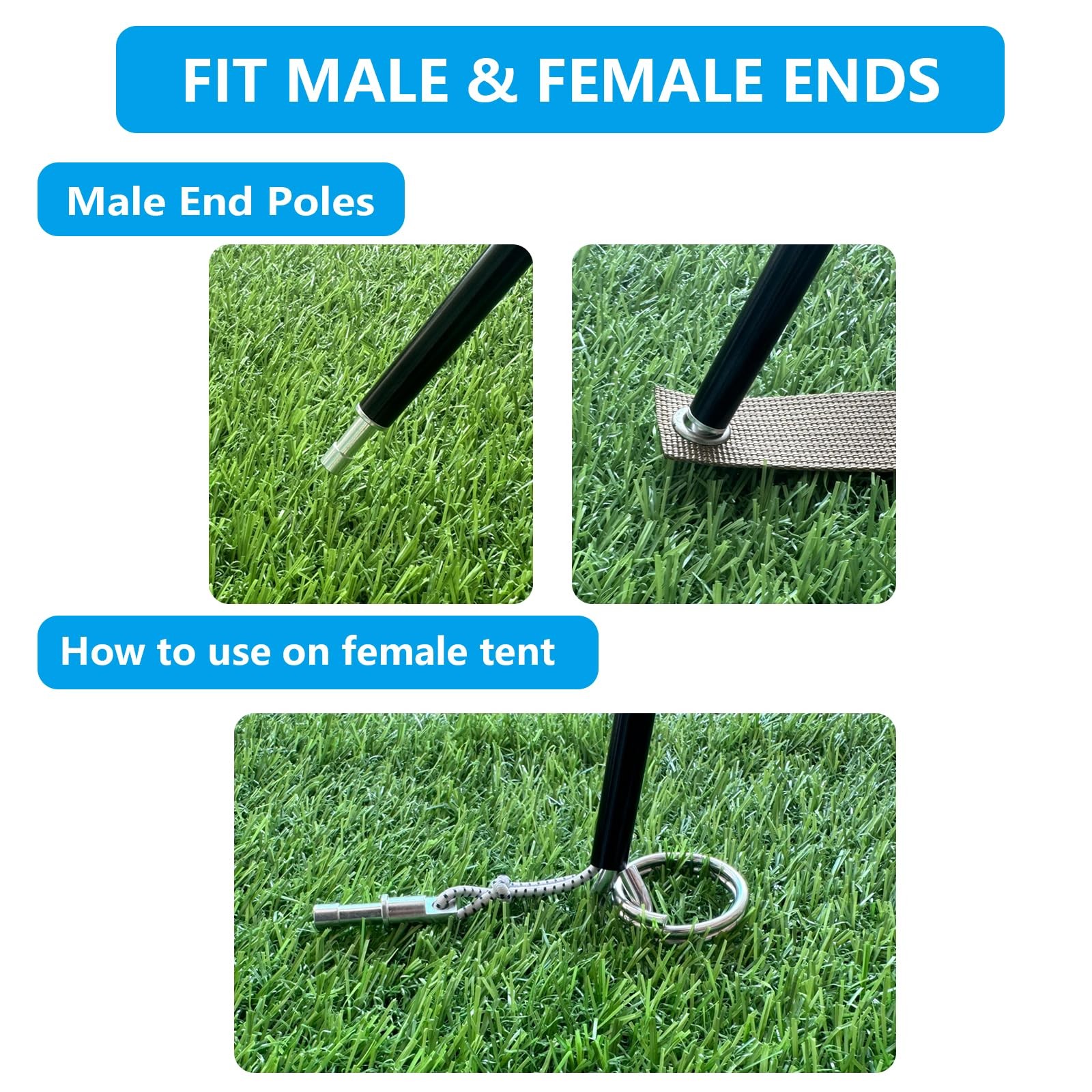 Aluminum Tent Poles Replacement,Fits Both Female and Male 20ft 0.4in, Black