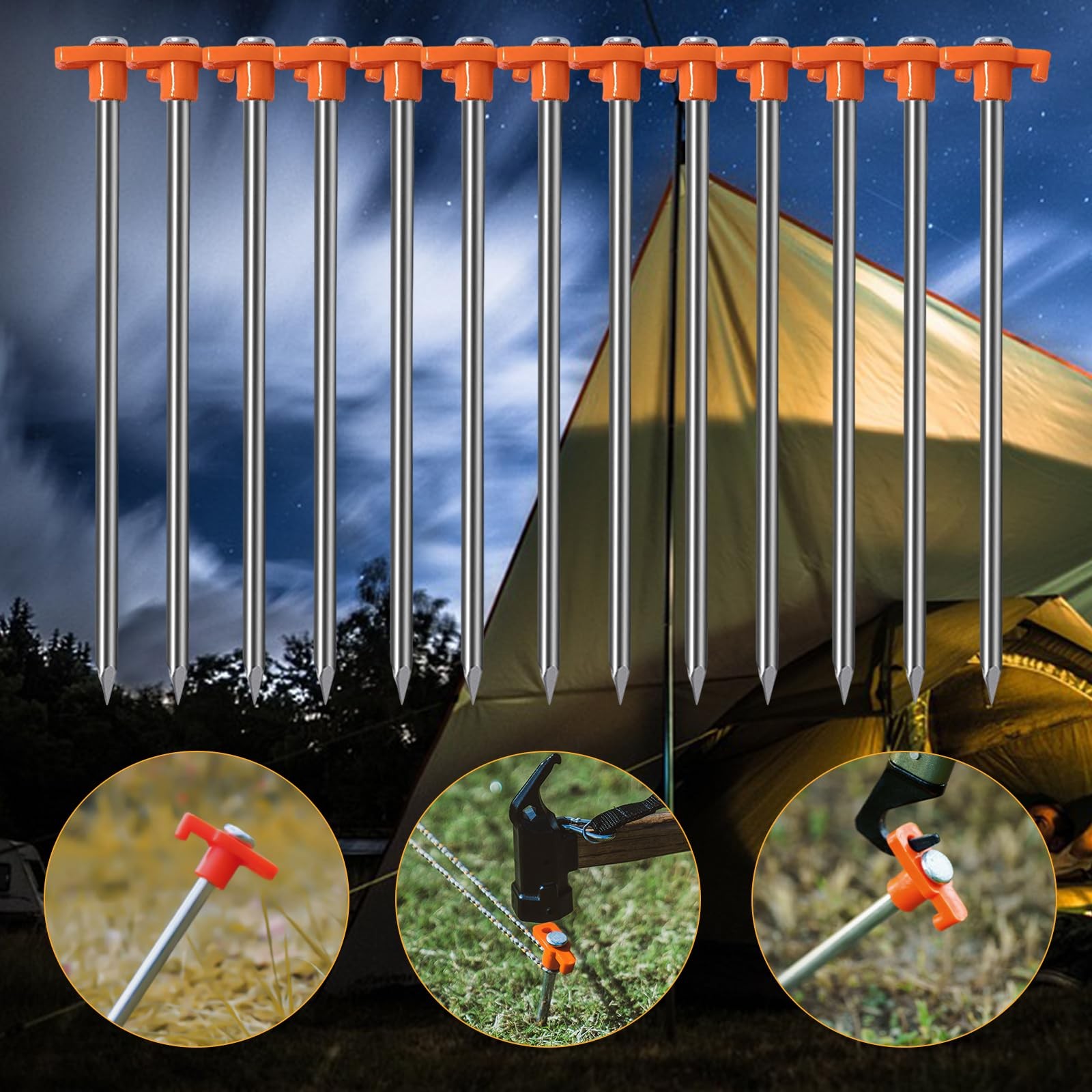 Nexboraque 20 Pack Tent Stakes – 9.75 Inch Galvanized Non-Rust Orange 20Pcs