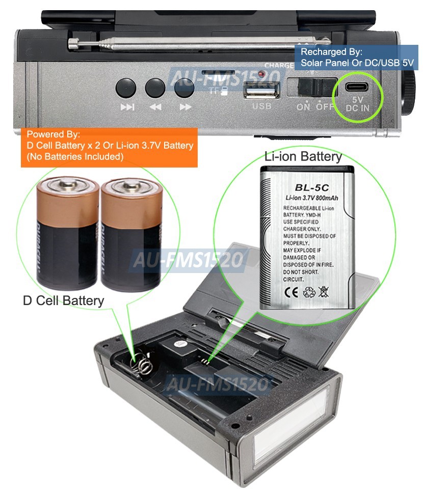 Premium AM/FM/SW Bluetooth Speaker MP3 Player Solar DC 5V Dcell Flashlight