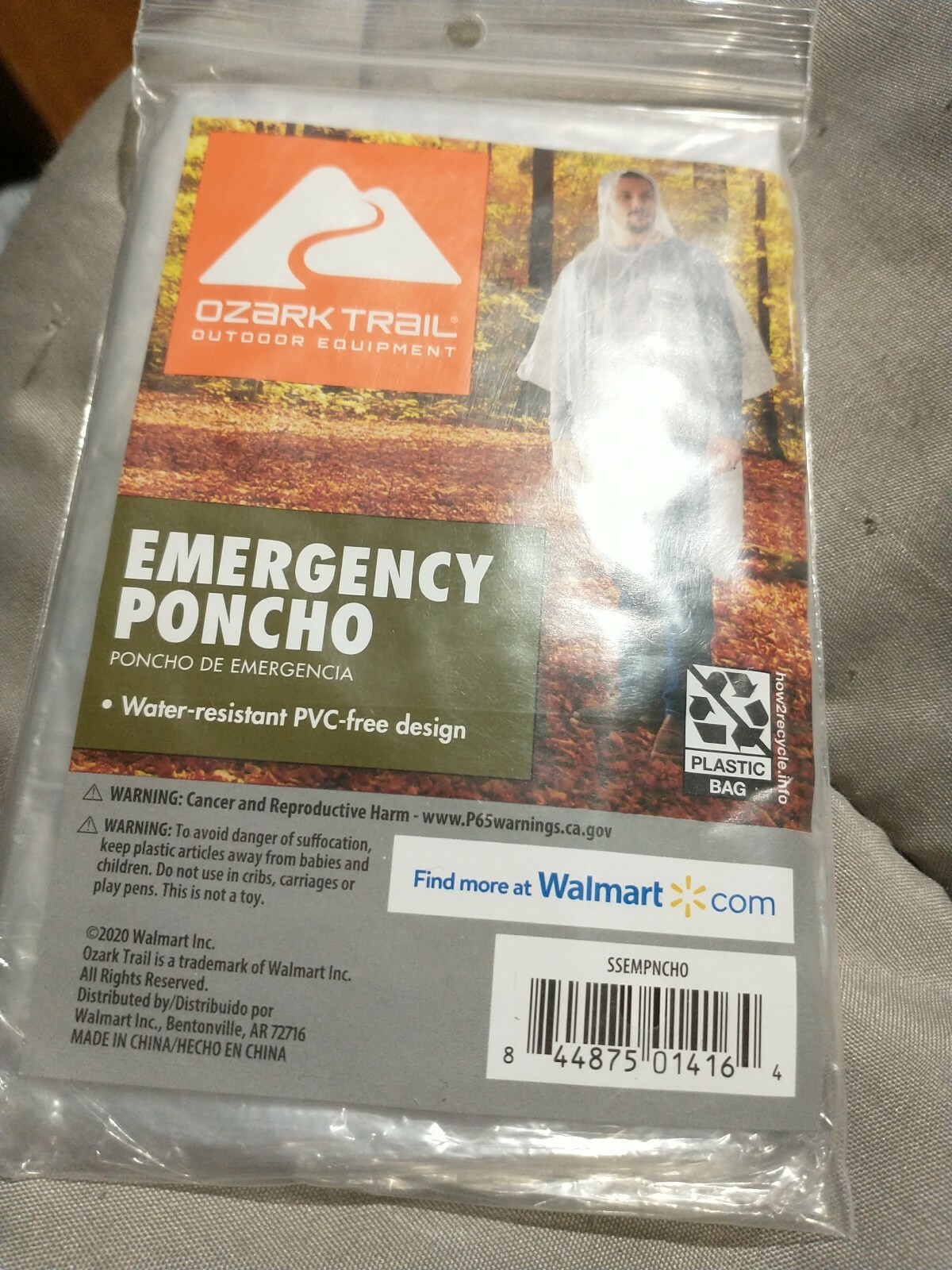 Ozark Trail Clear Hooded One Size Fits Most Emergency Poncho New