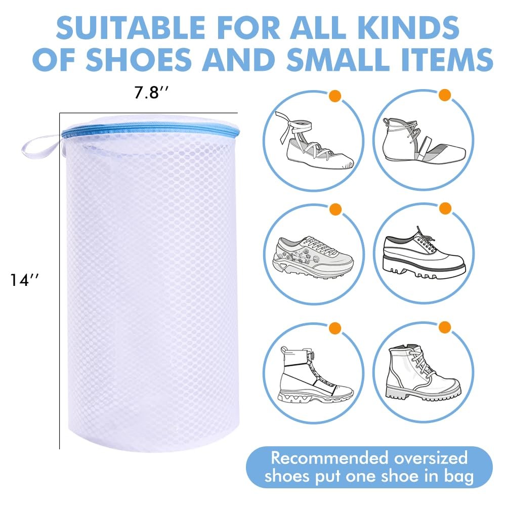 2 Pack Shoes Wash Bags,Shoe Washing 2 Large Laundry Bags (Shoes), White