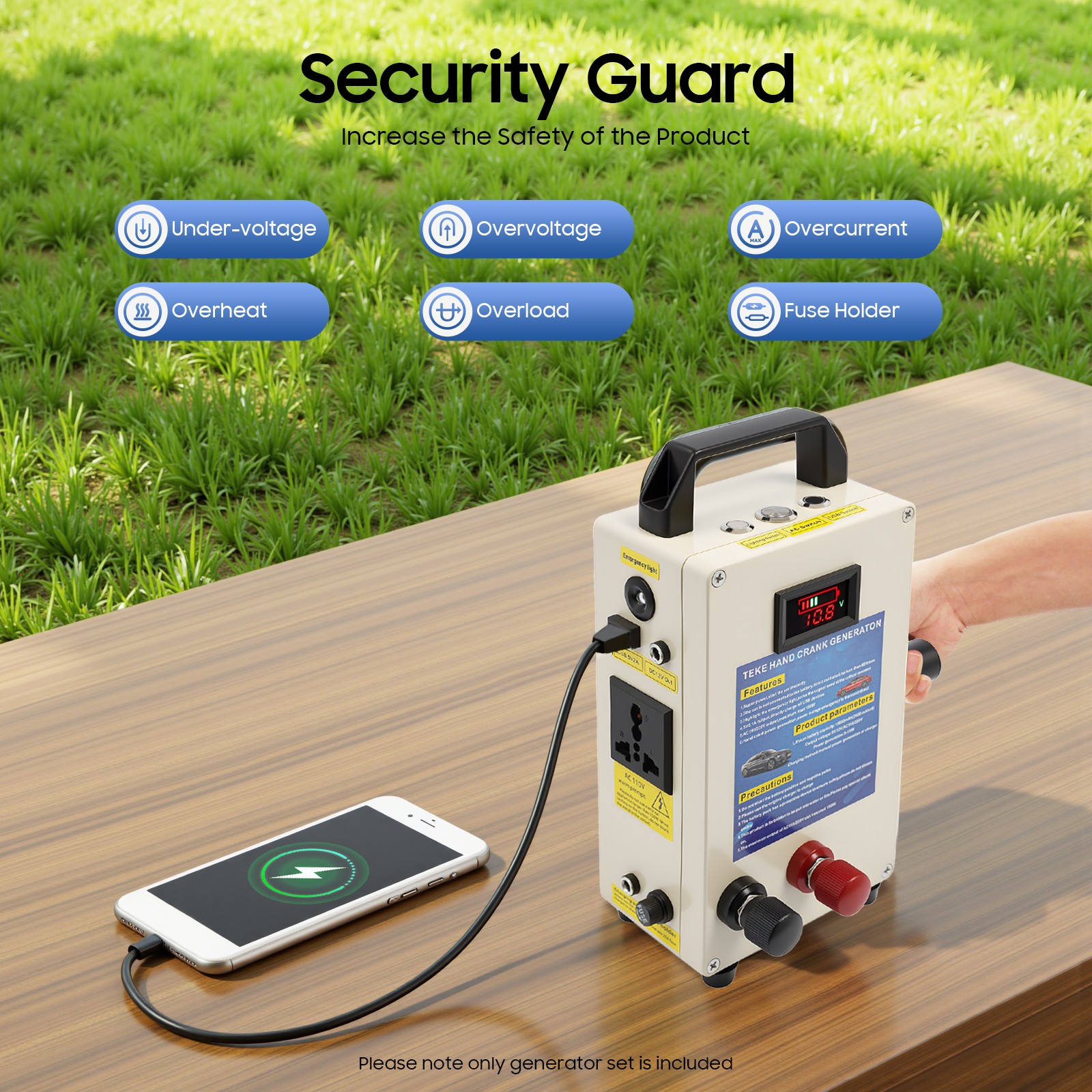 Outdoor Generator Hand Crank Emergency Power Supply Charger USB 150W TK-150W-S