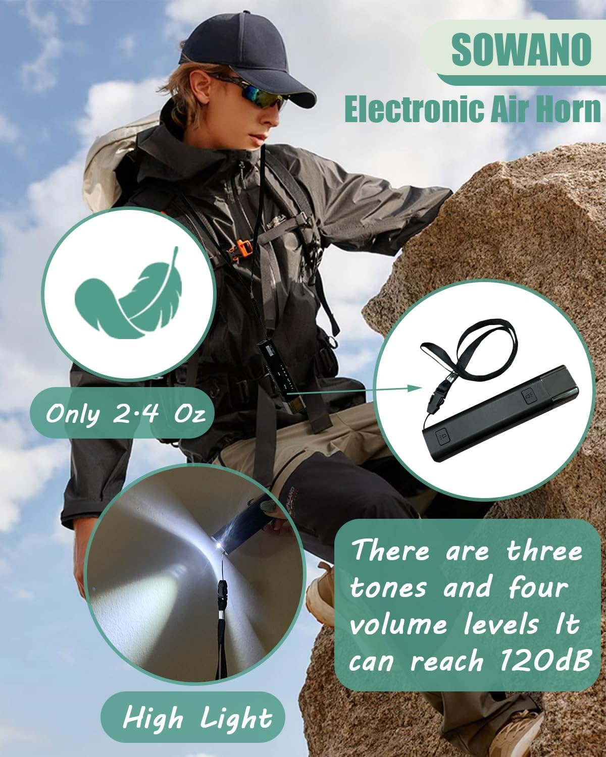 120Db Electronic Bear Horn Lighting -USB Charging Electronic Air Horn- Loud Self