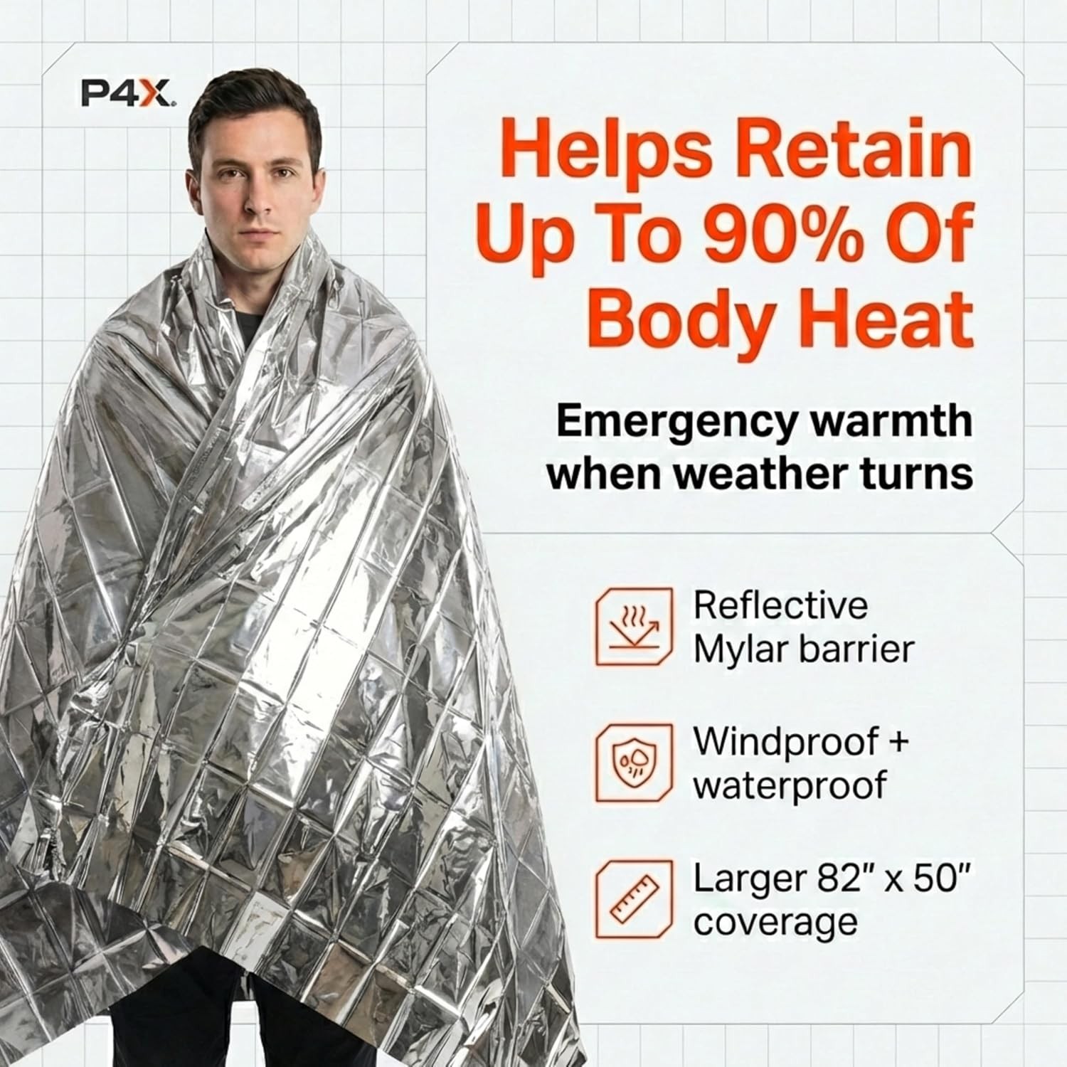 PREPARED4X Mylar Blankets 8-Pack Waterproof Rip-Resistant Emergency Outdoor