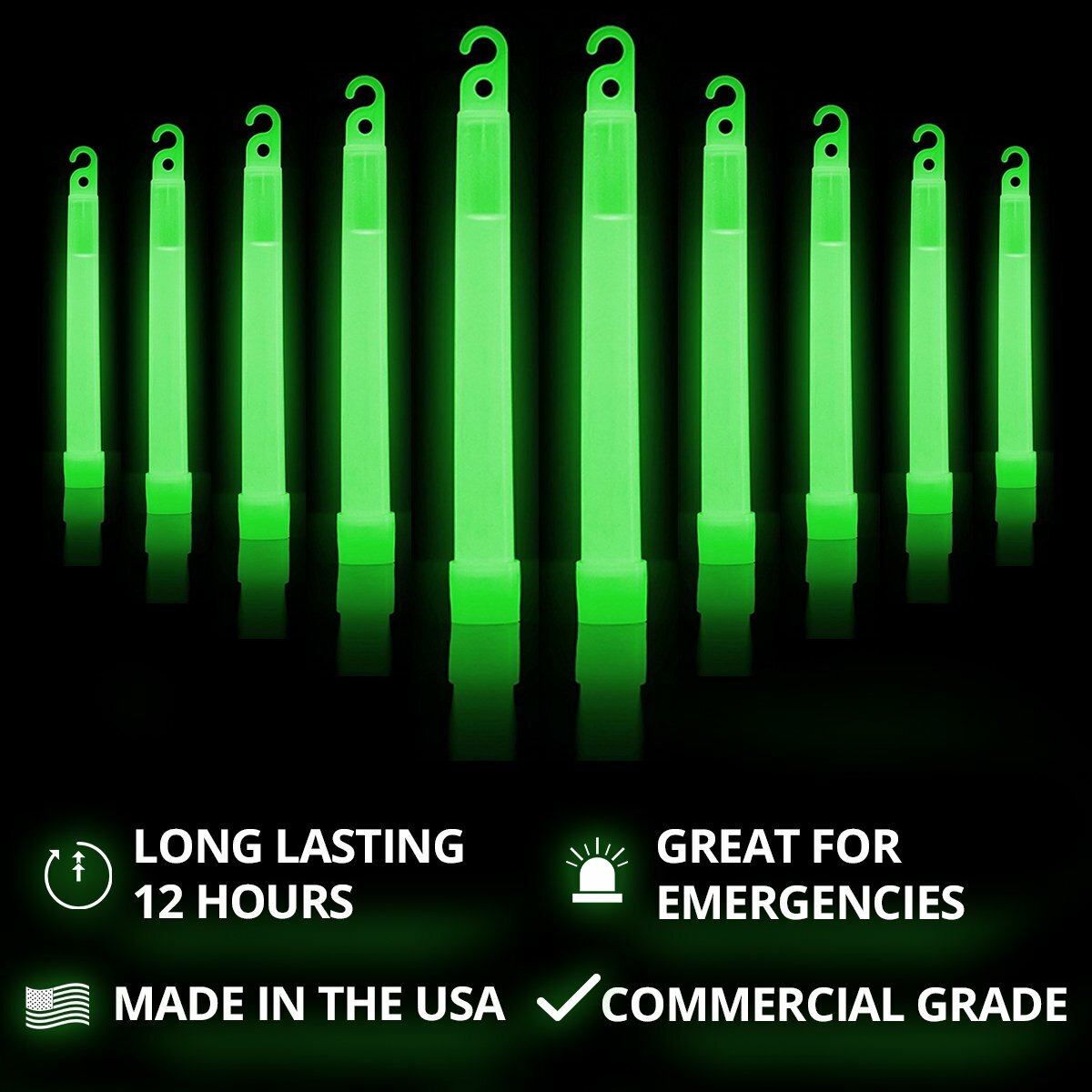 15 Green Glow Stick Lot Disaster Earthquake EMP Survival Blackouts USA Made EMS