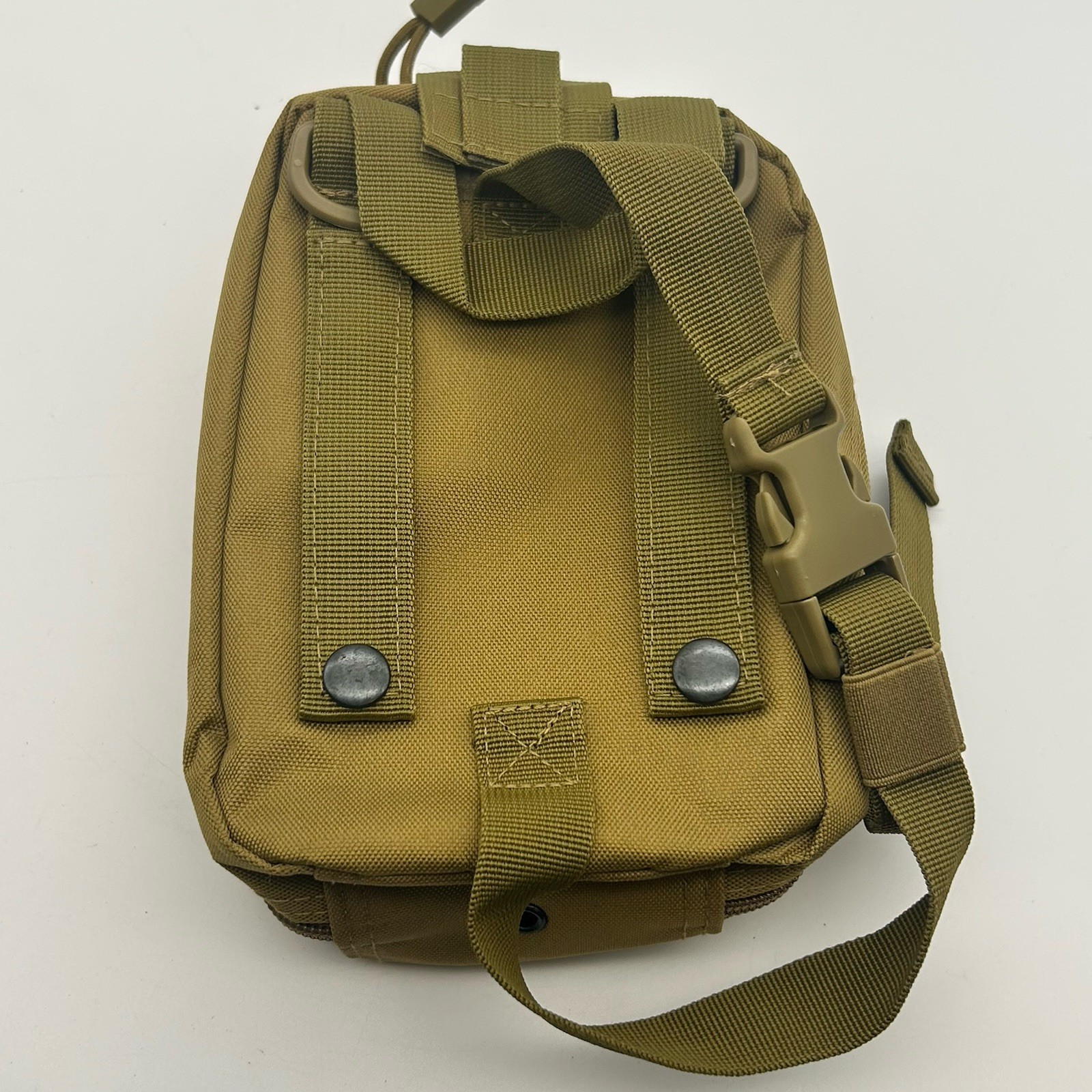Tactical MOLLE Medical Pouch IFAK Utility Bag Tan Empty w/ Strap Patch USA Flag