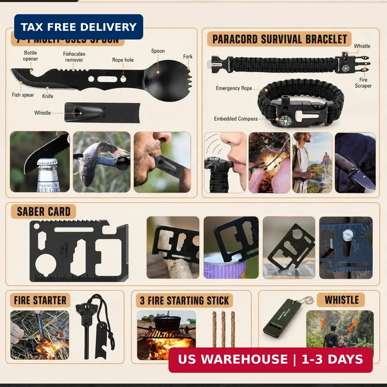Survival Kit, 250Pcs Survival Gear First Aid Kit with Molle System Compatible Ba
