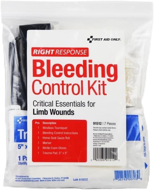 Critical Essentials 7-Piece Bleeding Control Kit with Tourniquet for Limb Wounds