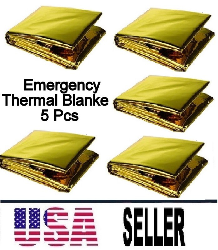 5 Pcs Medical Emergency Thermal Blanket Mylar Trauma Military Survival Gold