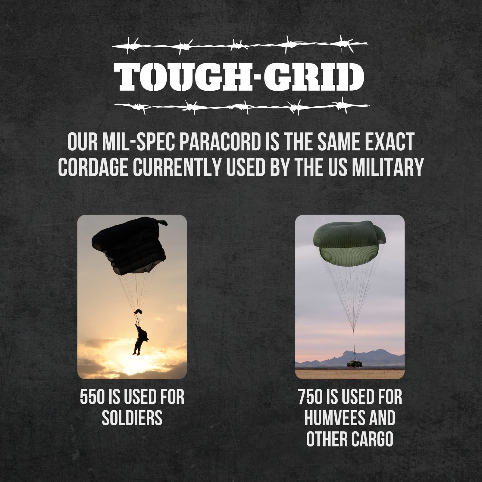 TOUGH-GRID Premium 750lb Paracord 100% Nylon Type IV Mil-Spec Parachute Cord …