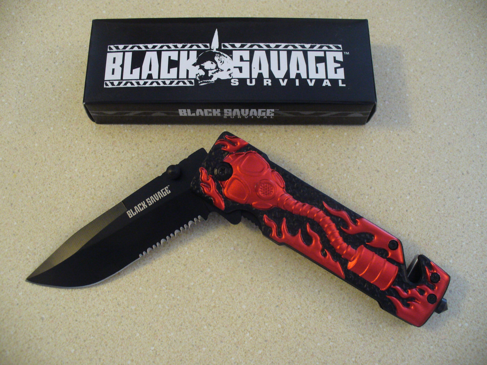 Black Savage Assisted Opening Rescue Glass Breaker Knife Black S.S. Blade. NEW