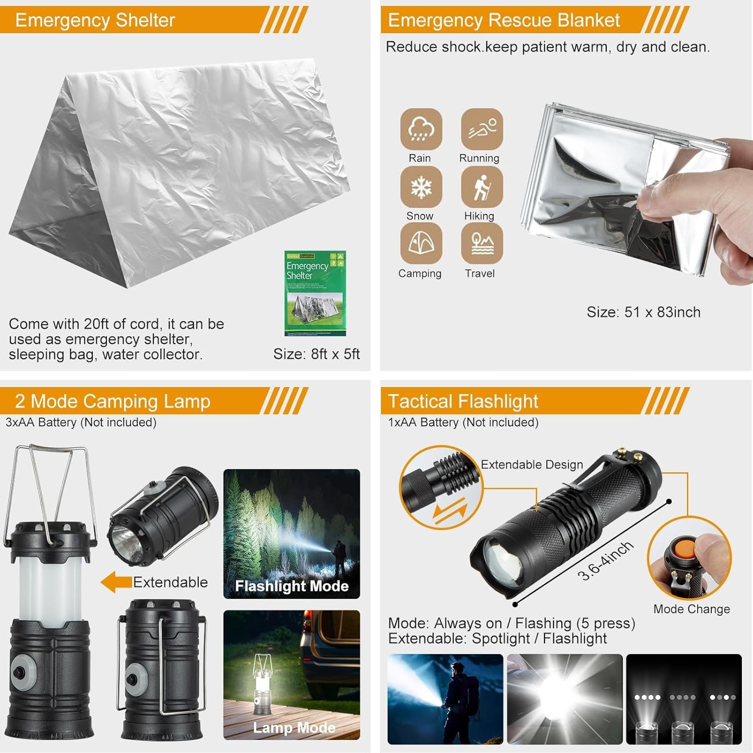 Outdoor Survival Kit with Carbon Steel Tools, First Aid & MOLLE-Compatible Bag