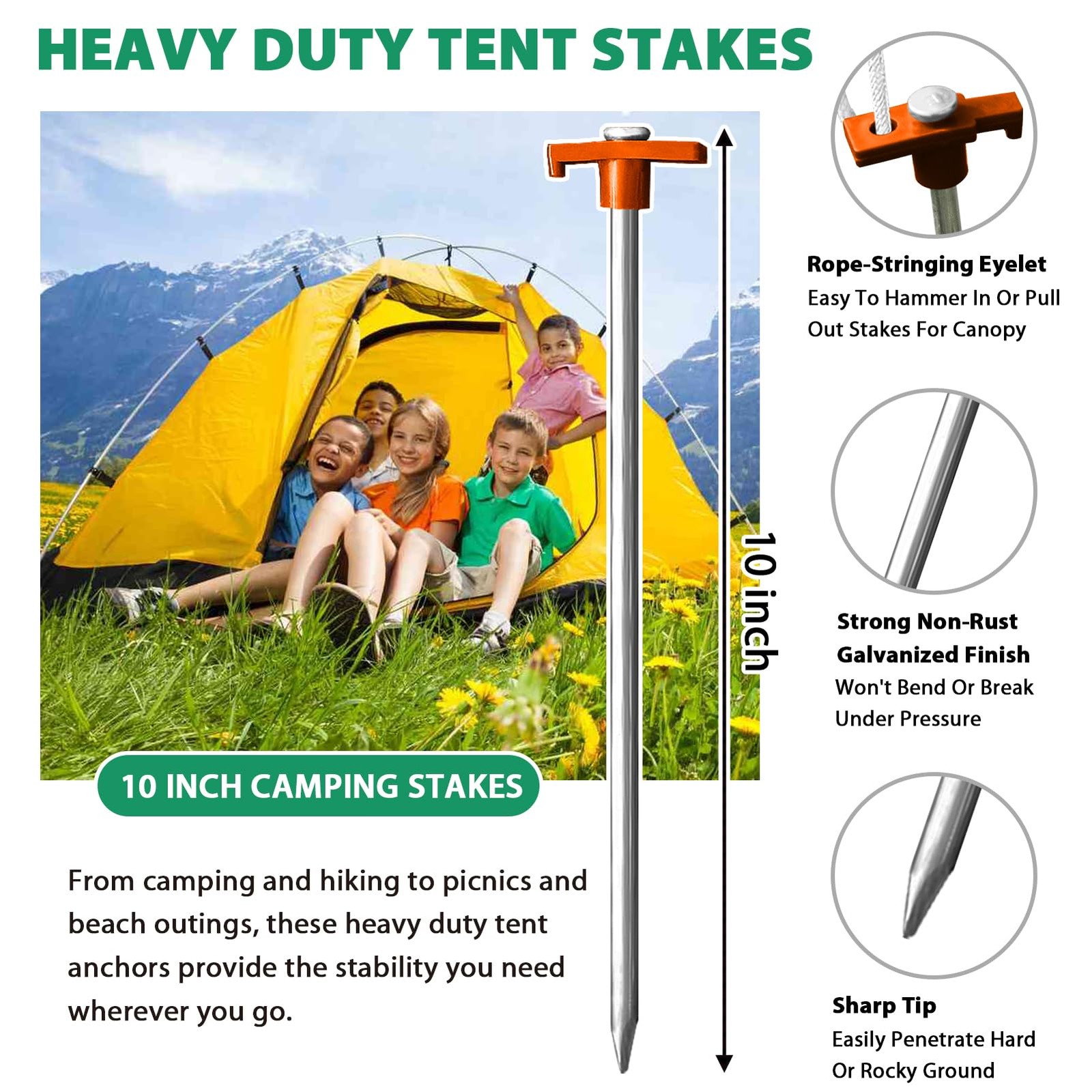 Eurmax USA Galvanized Non-Rust Camping Family Tent Pop Up Stakes orange