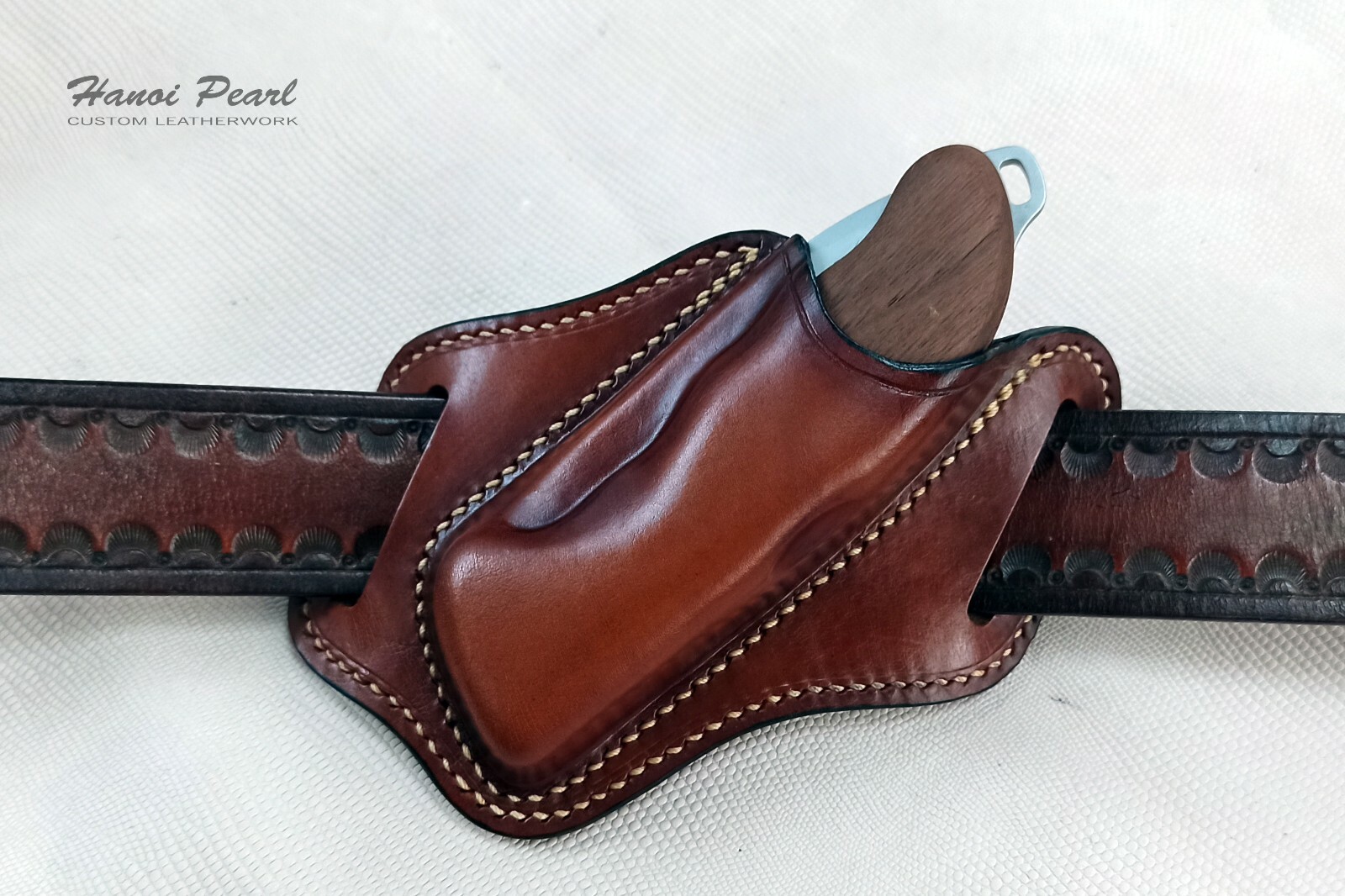 Custom Canted Pancake Leather Sheath for Victorinox Hunter Pro Wood