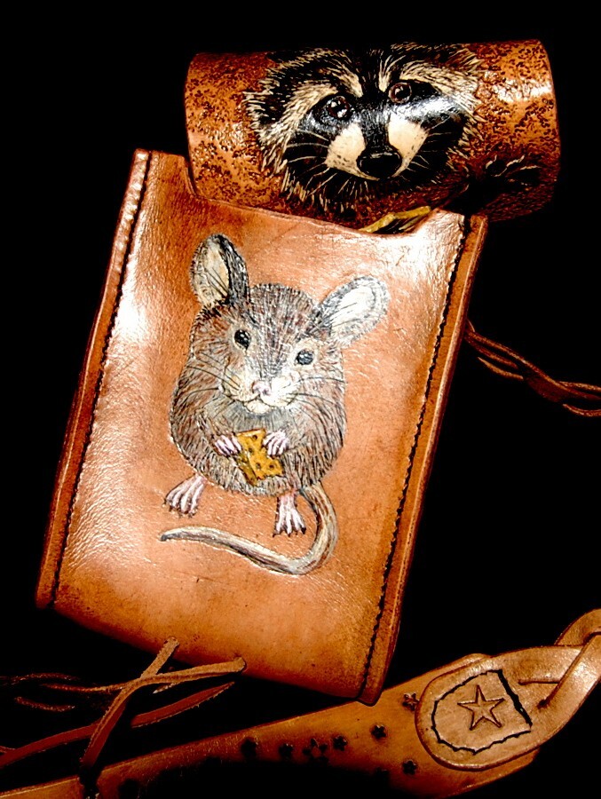 Raccoon Foraging Leather Bushcraft Bag with Mystery Braid
