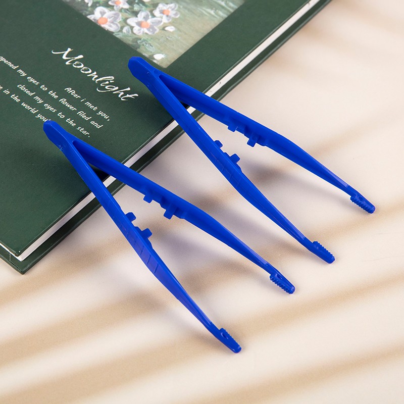 10pcs Plastic Blue Tweezers Medical Beads Disposable Tweezers Tools Force.MC