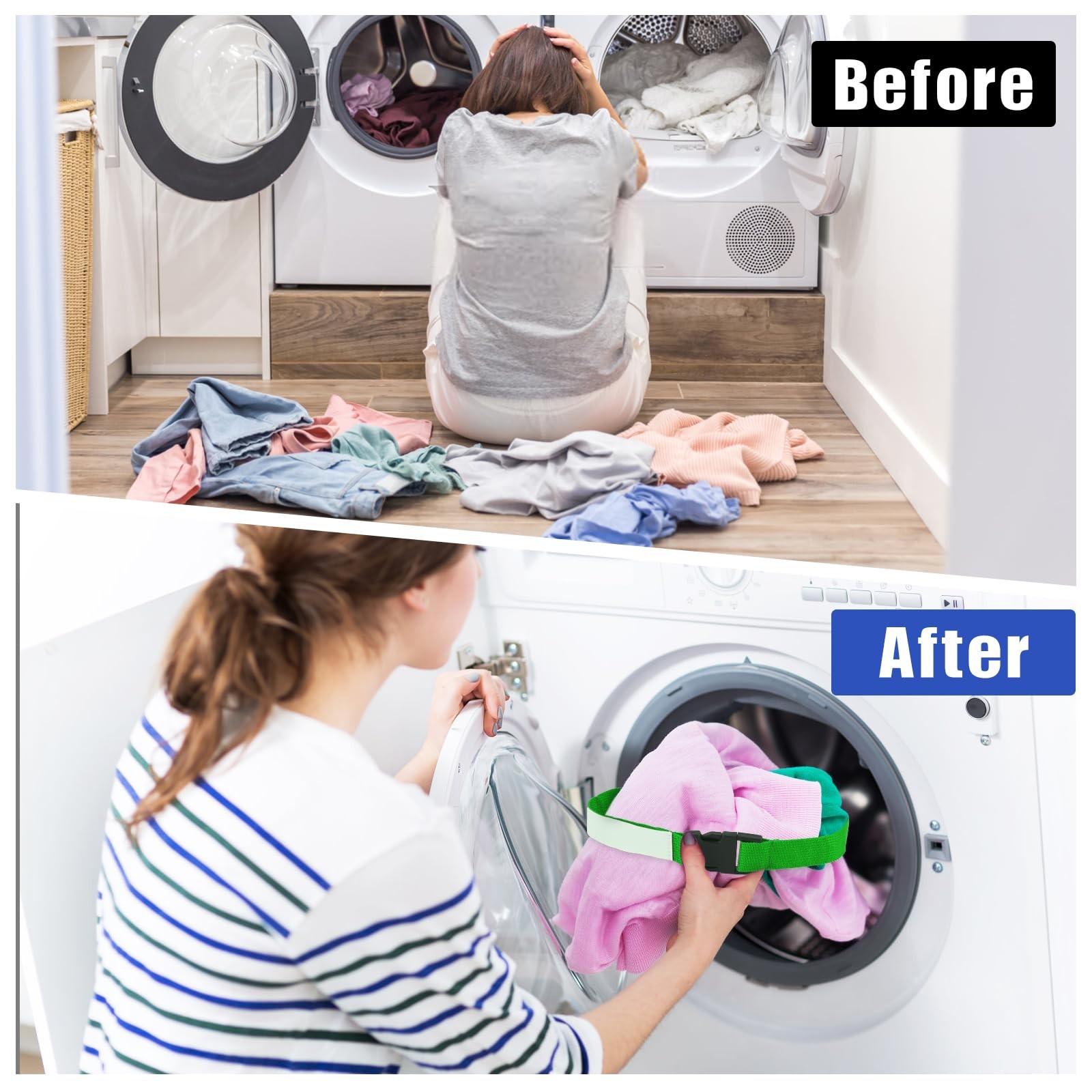 12pcs Laundry Strap with Medium, White, Gray, Black, Orange, Green, and Blue.