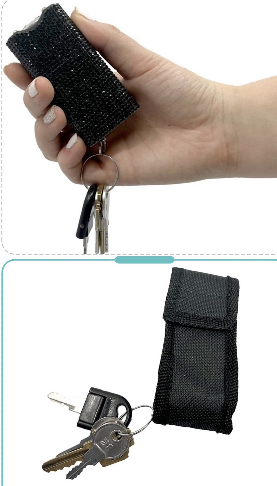 RHINESTONE MINI 3″ RECHARGE Stun Gun WOMEN Self Defense SAFETY LED Flashlight